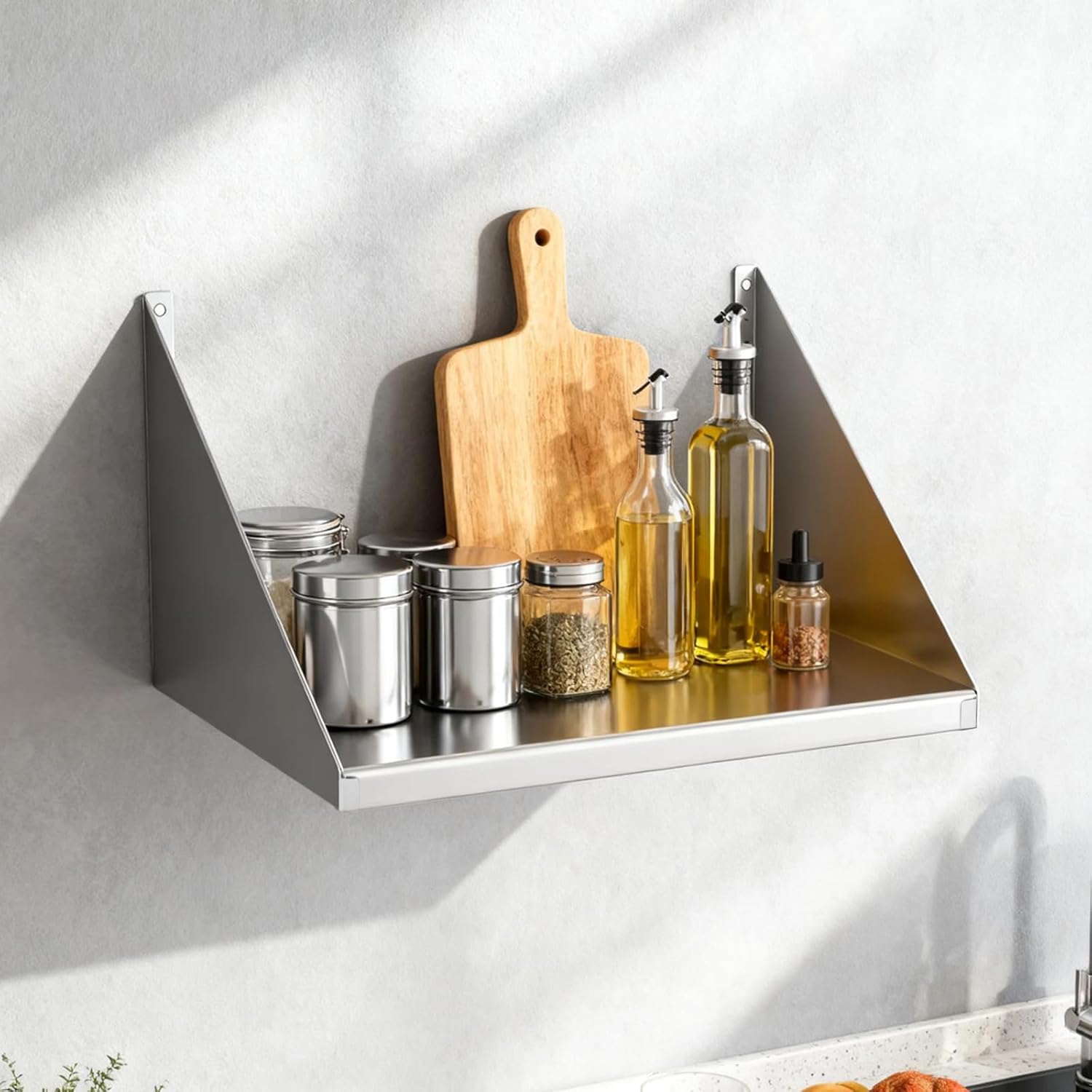 Stainless Steel Microwave Shelf with Side Guards - Heavy Duty Wall Mount Floating Rack, Load-Bearing & Space-Saving Storage for Kitchen Oven Appliances, Ideal for Home & Hotel (24''x24''x12)