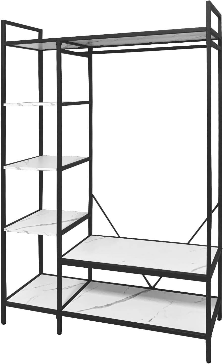 AT-VALY Heavy Duty Clothes Rack with Shelves,Freestanding Closet Organizer Metal Wardrobe Closet Mens Womens Storage Shelves Clothes Storage Rack (Black)