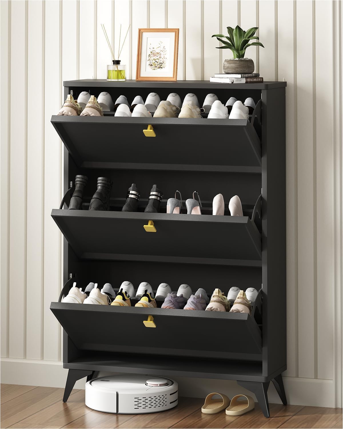 LUCKLIFE Shoe Storage Cabinet, Slim Shoe Cabinet Storage with Flip Drawers, Hidden Narrow Shoe Cabinet for Entryway Hallway