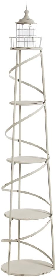 Cape Craftsmen 5 Tier Metal White Distressed Lighthouse Metal Display Unit with Glass Cylinder for Candle