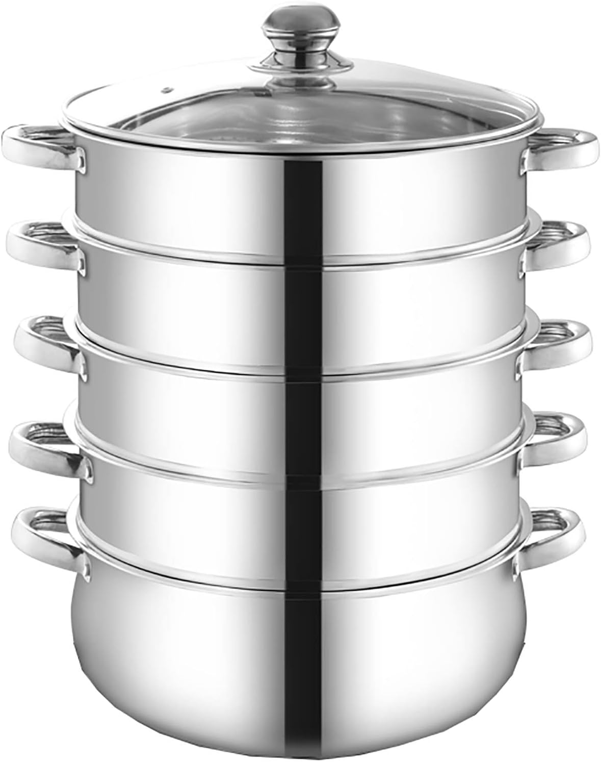 Steamer Pot Soup Pot Hot Pot 430 Stainless Steel Steamer,3-Layer Composite Pot Bottom,Steamed Seafood,Steamed Buns Cookware Pot Steamer Set/34Cm (28cm