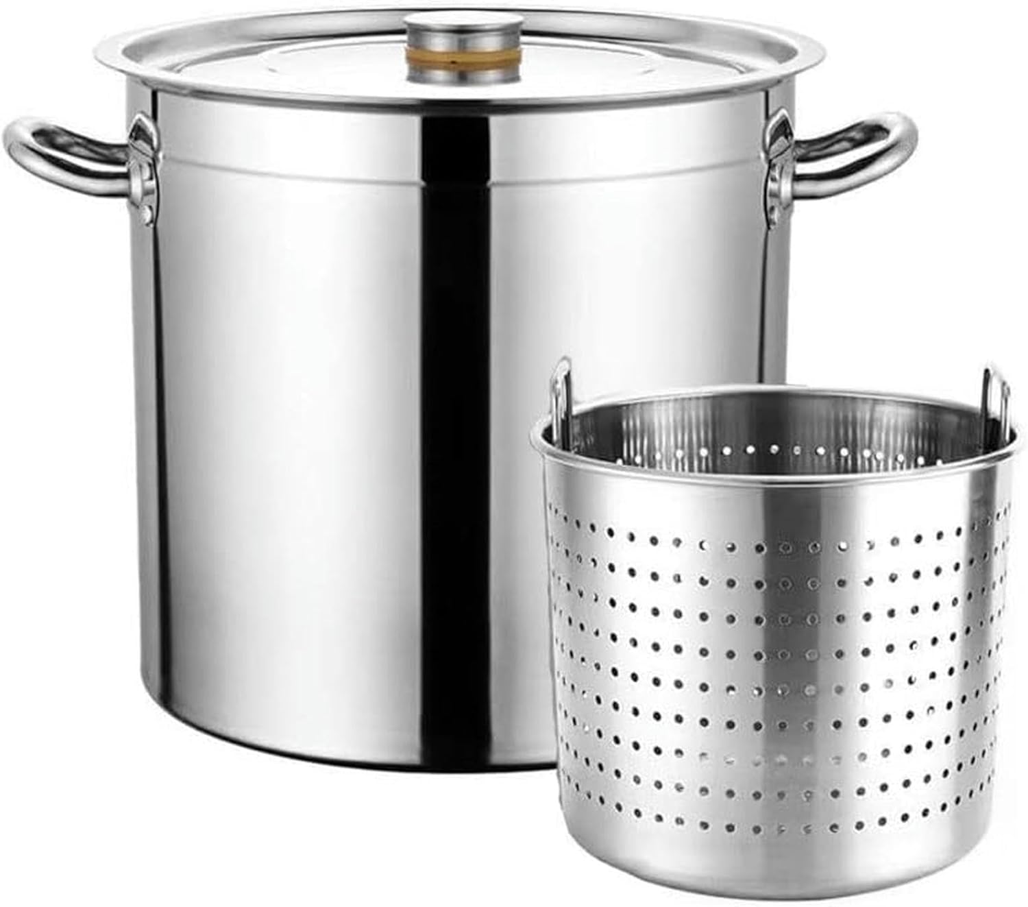 Commercial Stainless Steel Stock Pot Kettle 27Qt/45Qt/63Qt Heavy Duty Crawfish Seafood Turkey Fryer Pot Soup Boiler Outdoor Stockpot, Siliver,50L/45Qt(50L/45Qt)