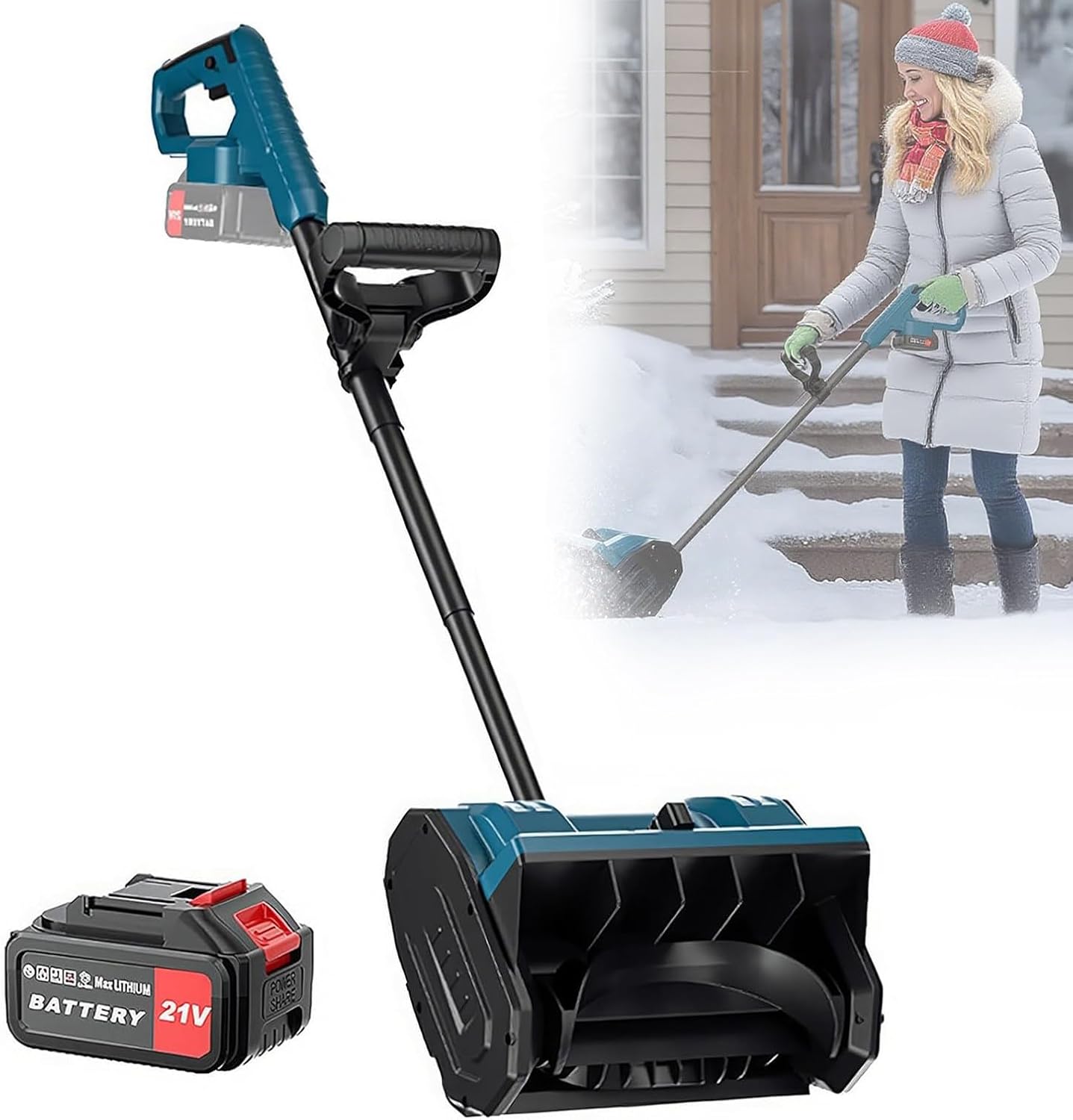 Electric Snow Thrower, Cordless Snow Shovel with Brushed Motor,Lightweight Design, for Walkways, Stairs, Driveway Onebattery