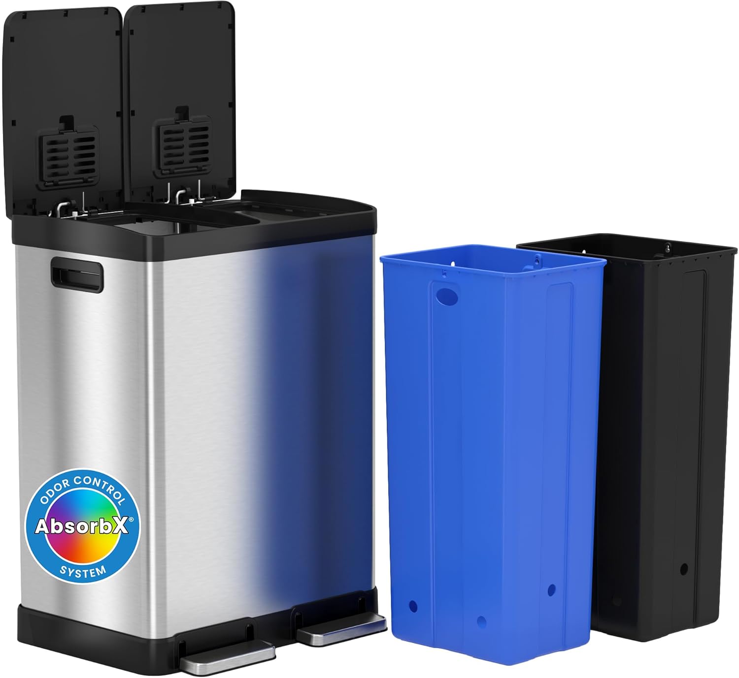 iTouchless 18 Gallon Rectangular Open Top Trash Can and Recycle Bin with AbsorbX Odor Control System Ultra Space-Saving Large Capacity Commercial Grade for Home, Office, Garage, Stainless Steel