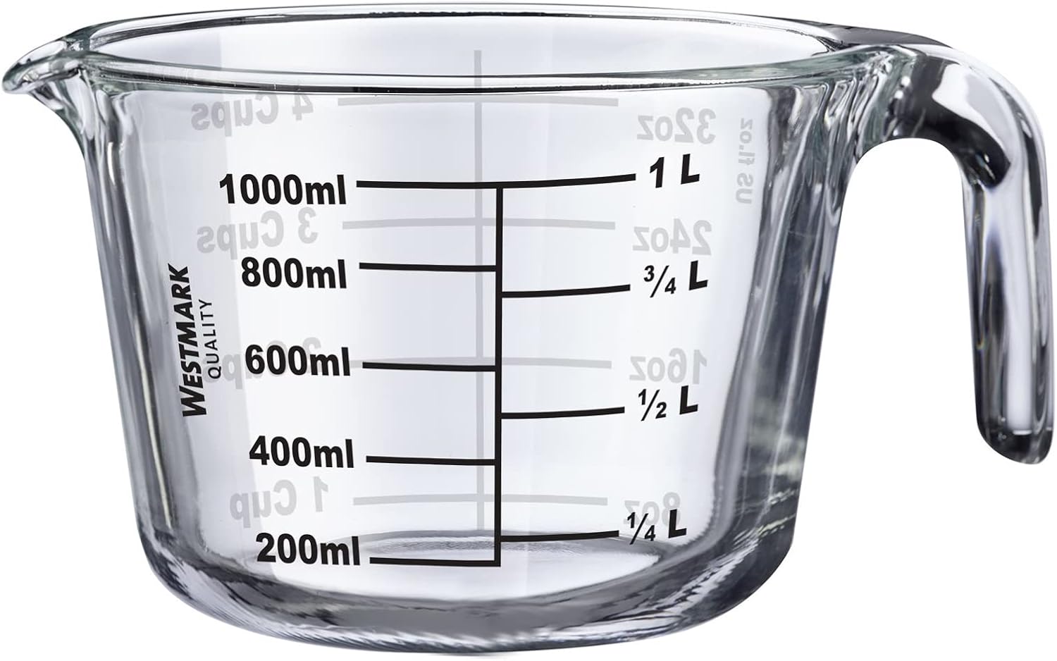Westmark Measuring jug, capacity: 1 l, oven-safe, microwave-safe, freezer-safe, borosilicate glass, transparent/black, 30632260