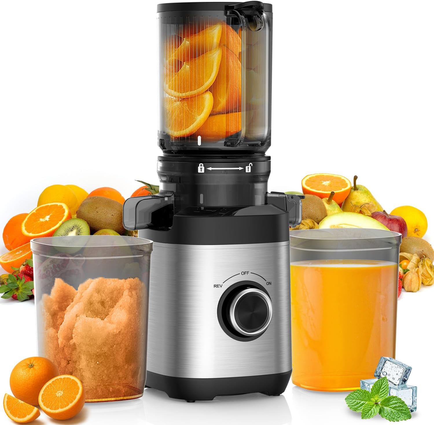 Juicer Machines, Cold Press Juicer Machine for Whole Fruits and Vegetables, Masticating Juicers, High Juice Yield, Juice Extractor Machine, BPA Free