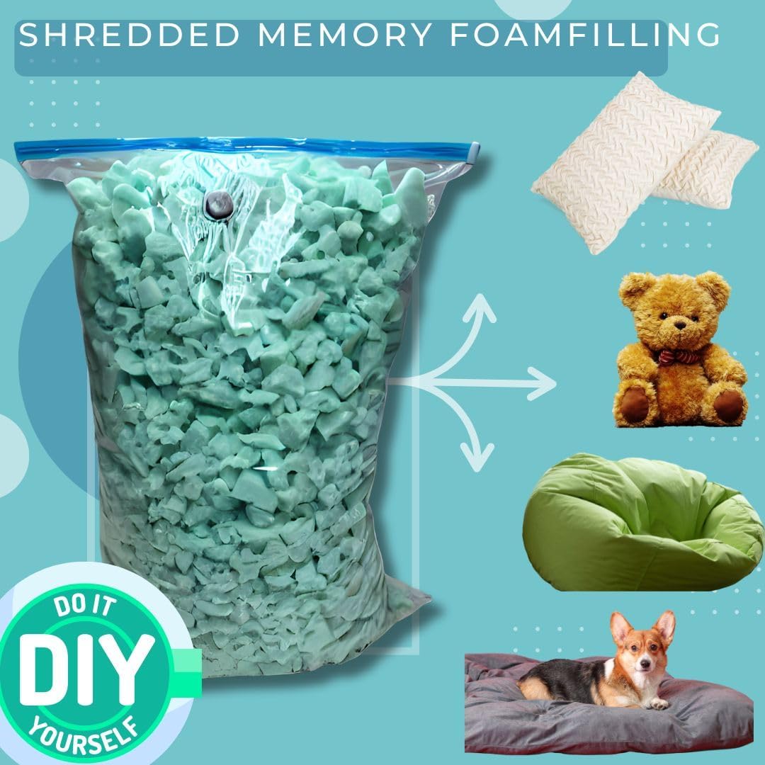 40 lbs Durable Denisty Shredded Memory Foam Inserts Filling for Arts and Crafts, Bean Bags, DIY Projects, Pet Dog Beds, Pillows Chairs Sofas Couches Stuffing, Plushes, Poufs, Ottomans, Refill.