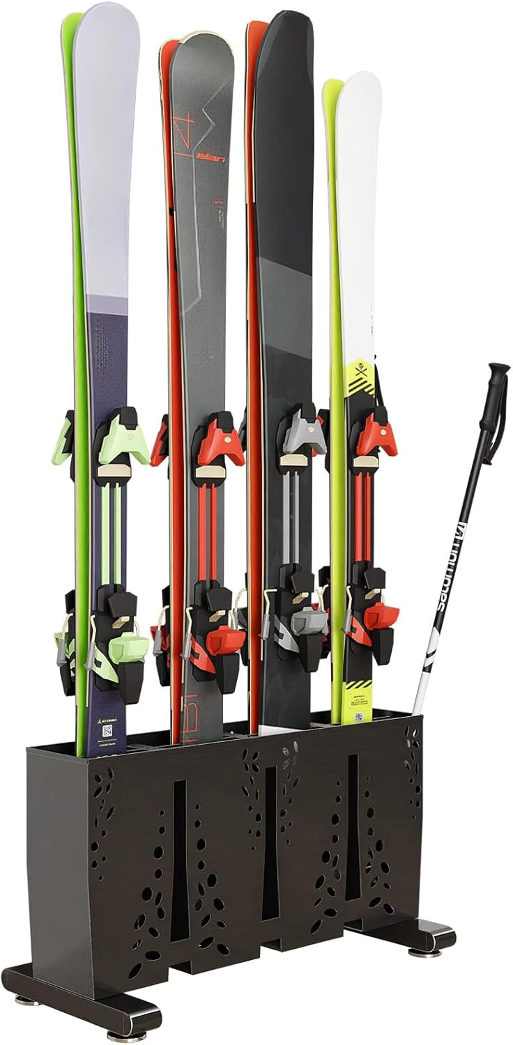 Heavy Duty Metal Ski Storage Rack, 8 Pair Freestanding Steel Ski Holder, Floor Stand Ski Organizer Rack