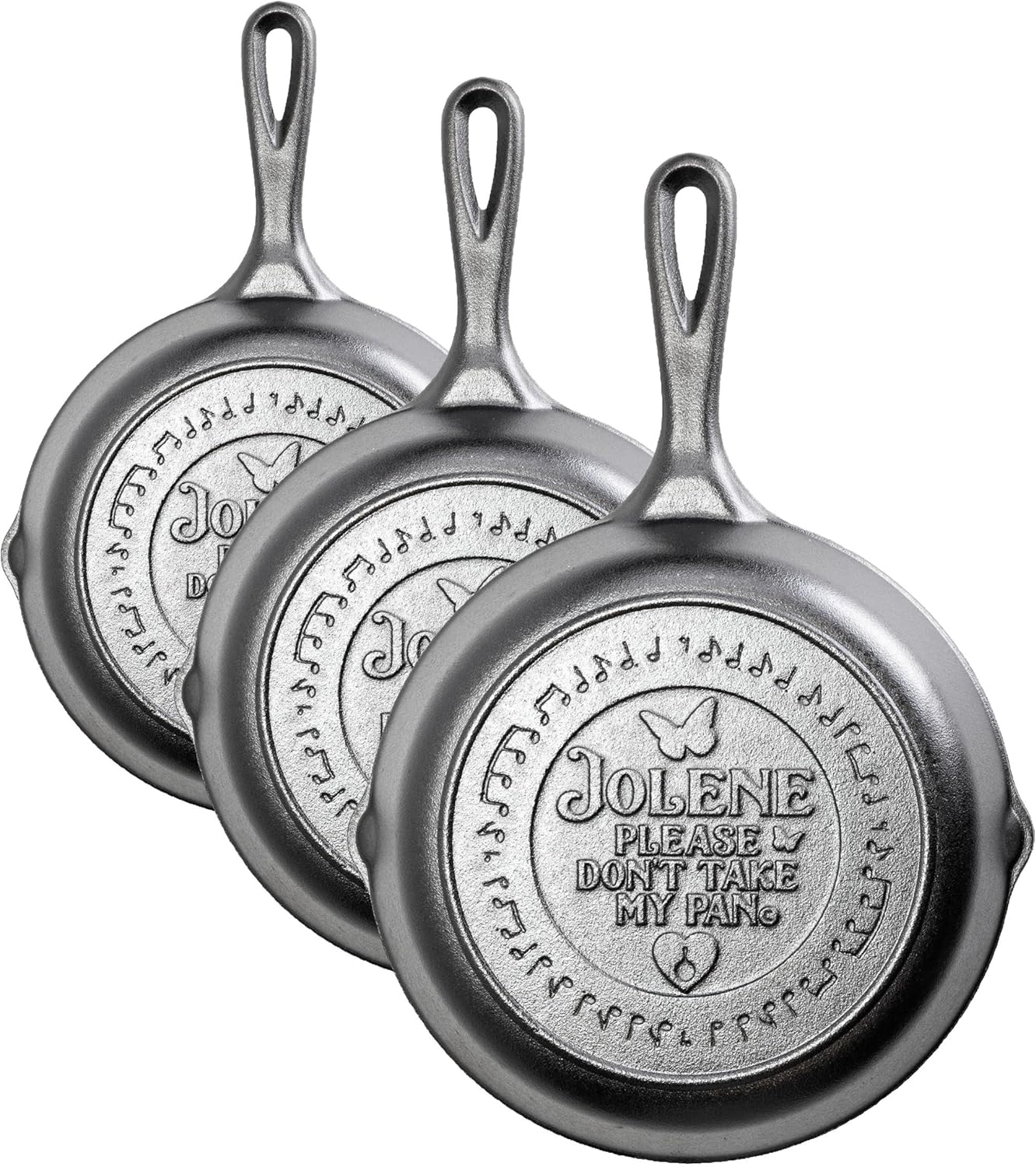 Lodge 8 Inch Dolly Parton Pre-Seasoned Cast Iron Stamped Skillet - Signature Teardrop Handle - Use in the Oven, on the Stove, on the Grill, or Over a Campfire - Jolene (Pack of 3)