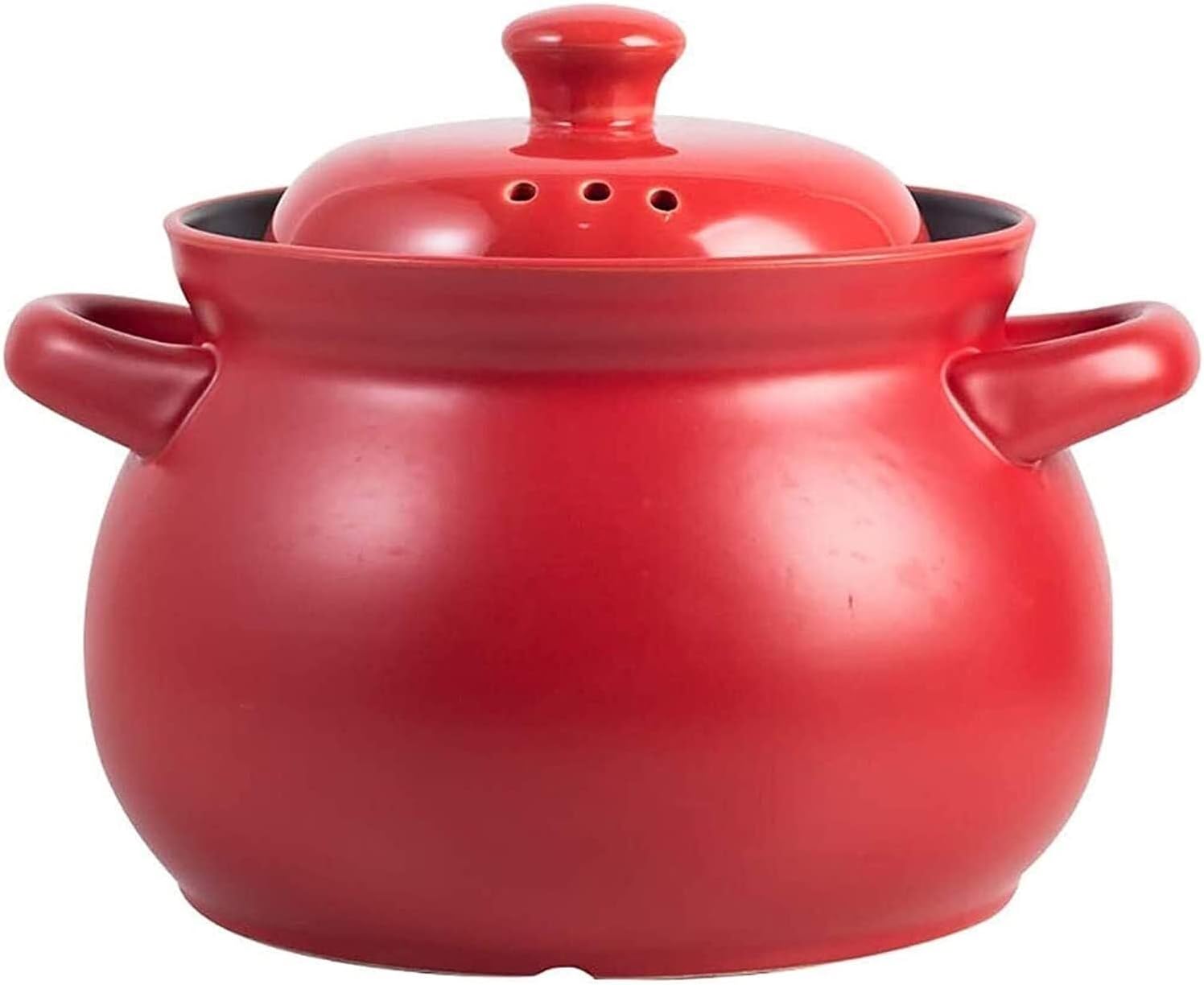 Ceramic Casserole Dish with Lid, 3.7QT Red Clay Pot, Healthy Slow Cooker, Oven Safe, Non-Toxic for Stews, Soups, & Baking