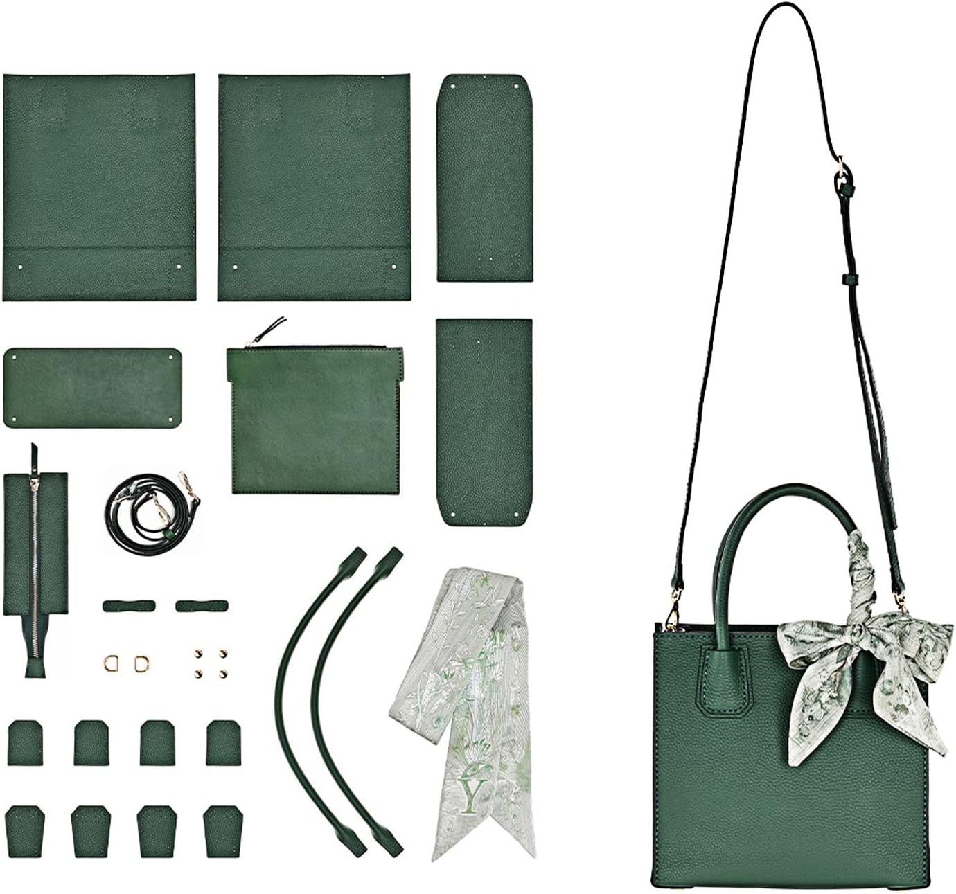 POPSEWING Top Grain Leather Mini Tote Handbag DIY Kit, Crossbody Shoulder Bag with Sewing Kits for Women, Girls, DIY Leather Bag Kit for Personalized Gift (Green)