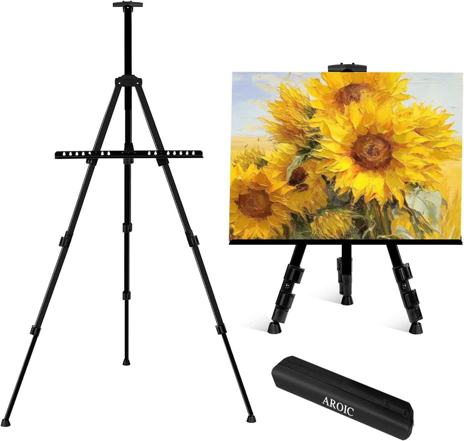 AROIC 8 Pack Painting Display Easel Stand Portable Adjustable Metal Tripod Artist Canvases Height from17to66Inch Extra Sturdy forTable-Top/Floor Painting, Drawingand Displaying,Black with8Storage Bag