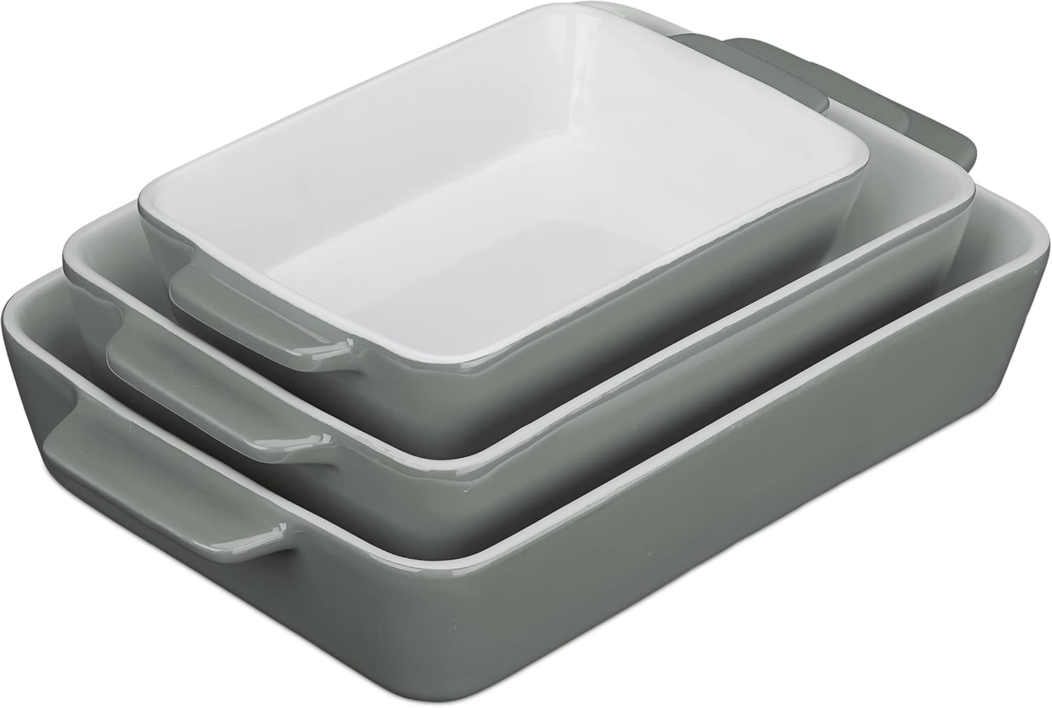 Relaxdays Set of Casserole Dishes in 3 Sizes, Rectangular, for Lasagna, Roast, Tiramisu, Ceramic Oven Form, Grey/White