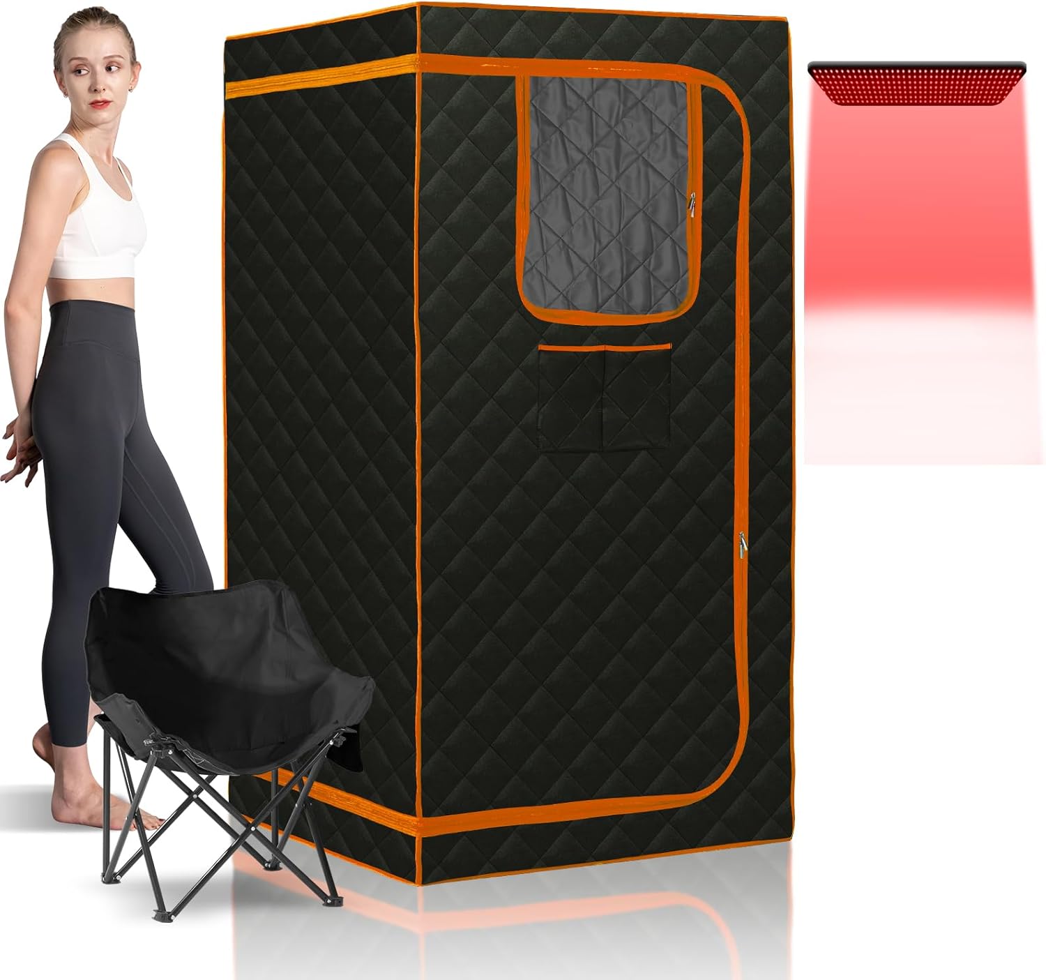 Smartmak Portable Infrared Sauna, 1-2 Person X-Large Infrared Sauna Box, Full Size Personal Home Sauna Tent, with Adjustable Folding Chair, Remote Control, LED Red Light (Black-2 Person)