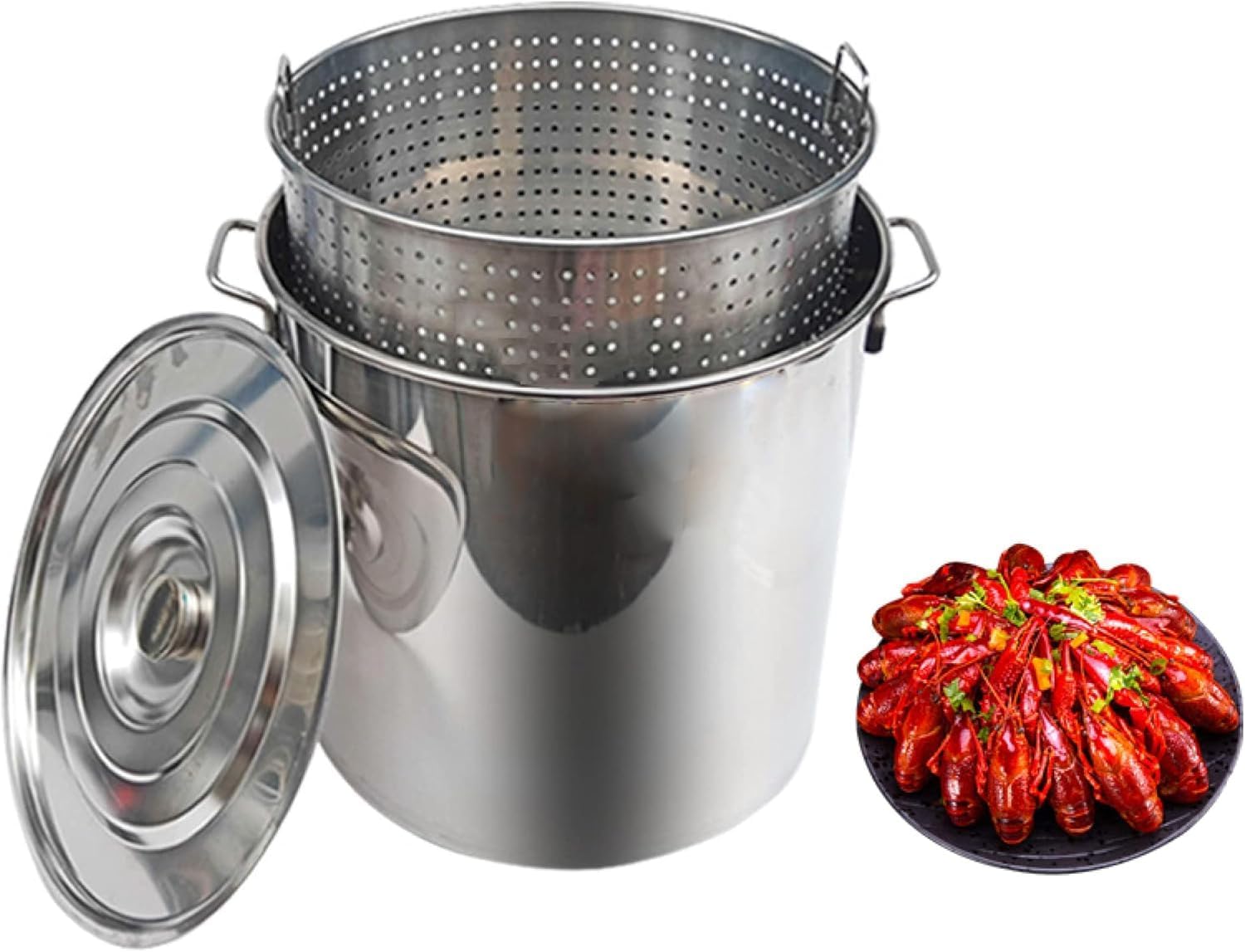 Commercial Large Crawfish Seafood Boil Pot with Boiling Basket - Heavy-Duty Outdoor Stockpot for Turkey Frying and Brewing(45x45cm)
