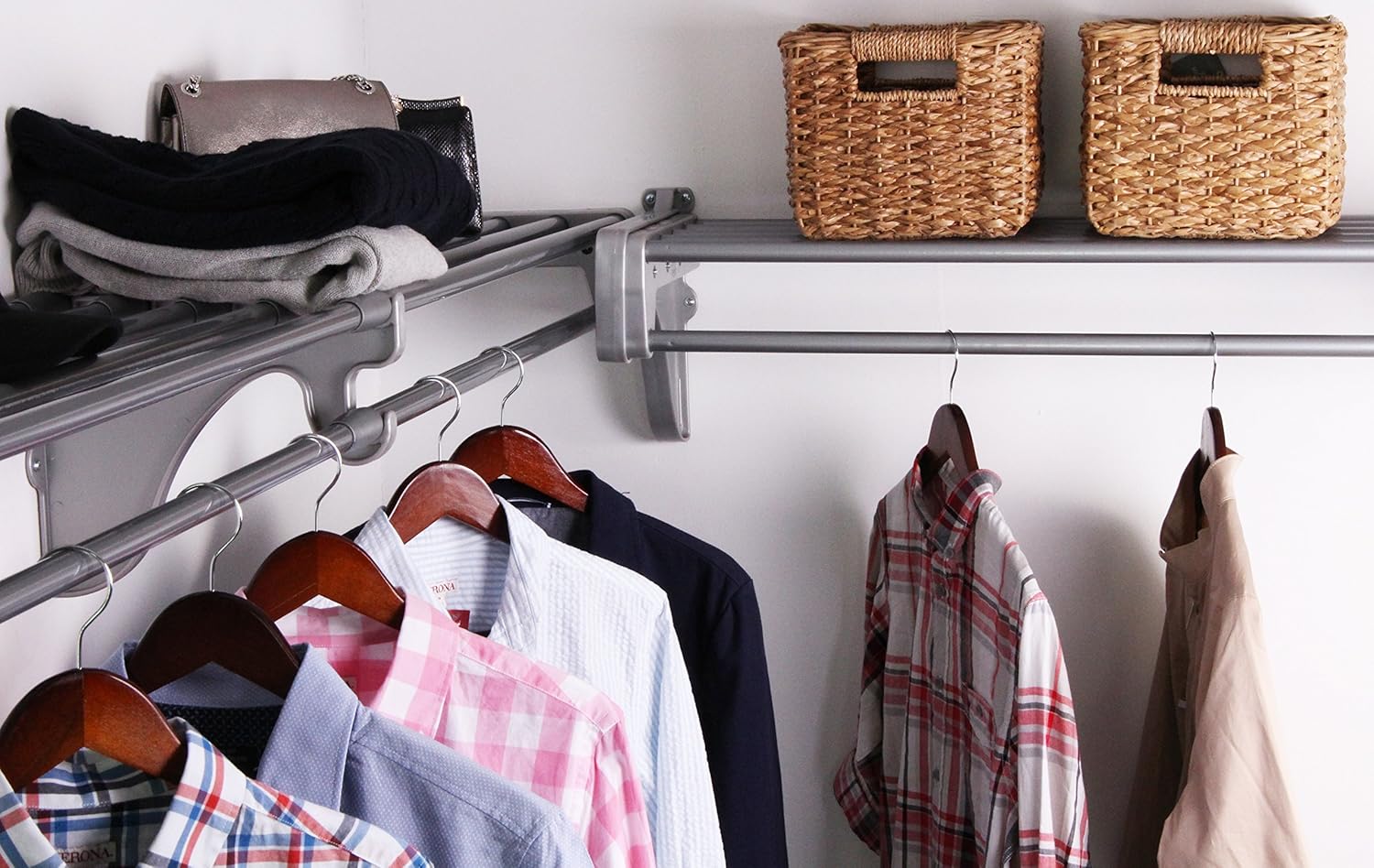 EZ Shelf - DIY Closet Organizer Kit - Expandable to 12.2 ft. of Hanging & Shelf Space - White