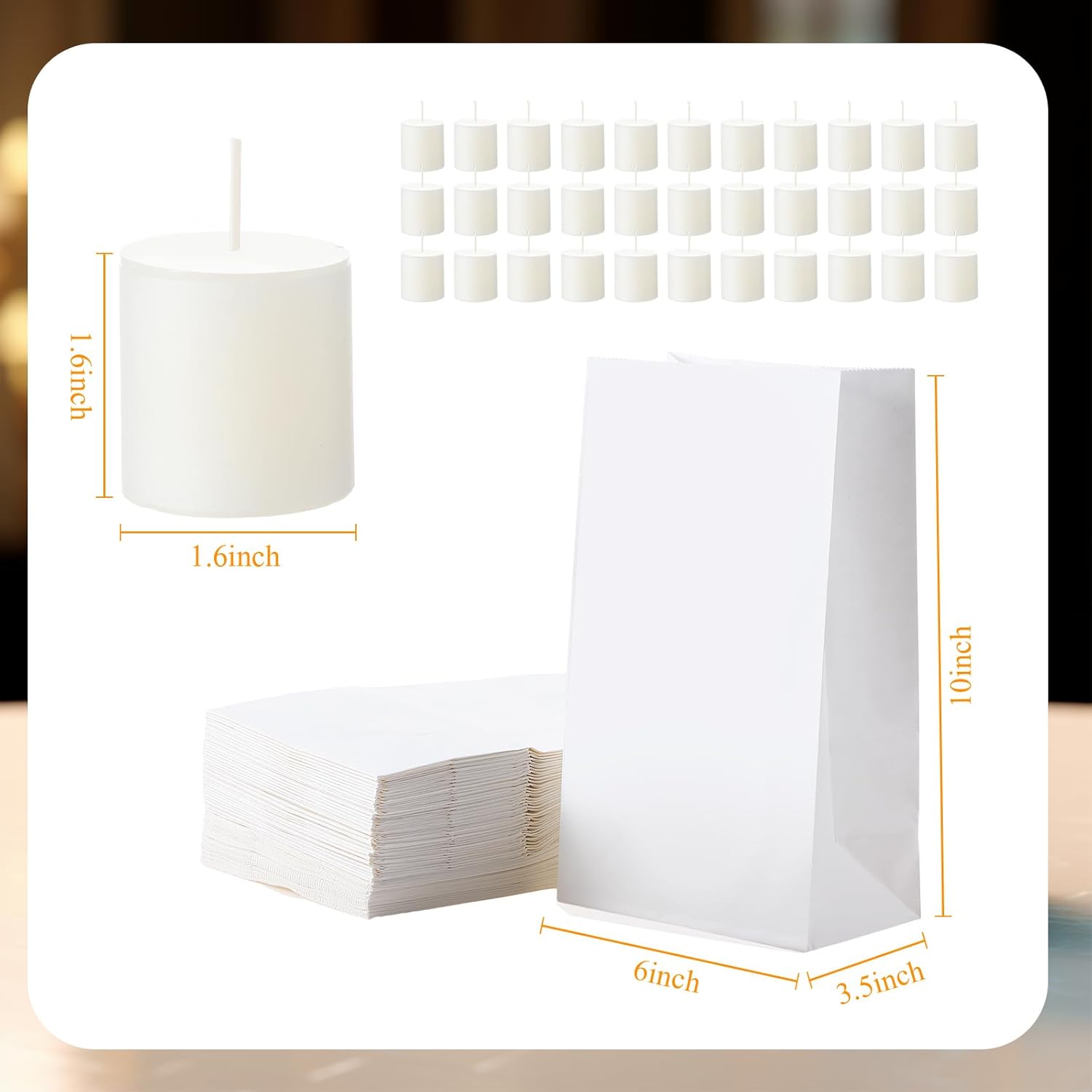 72 Sets White Luminary Bags with Unscented Candles, Paper Candle Bags White Lantern Bags White Votive Candles Bulk Candles for Wedding Christmas Holiday Party, Each 10 Hours Burning