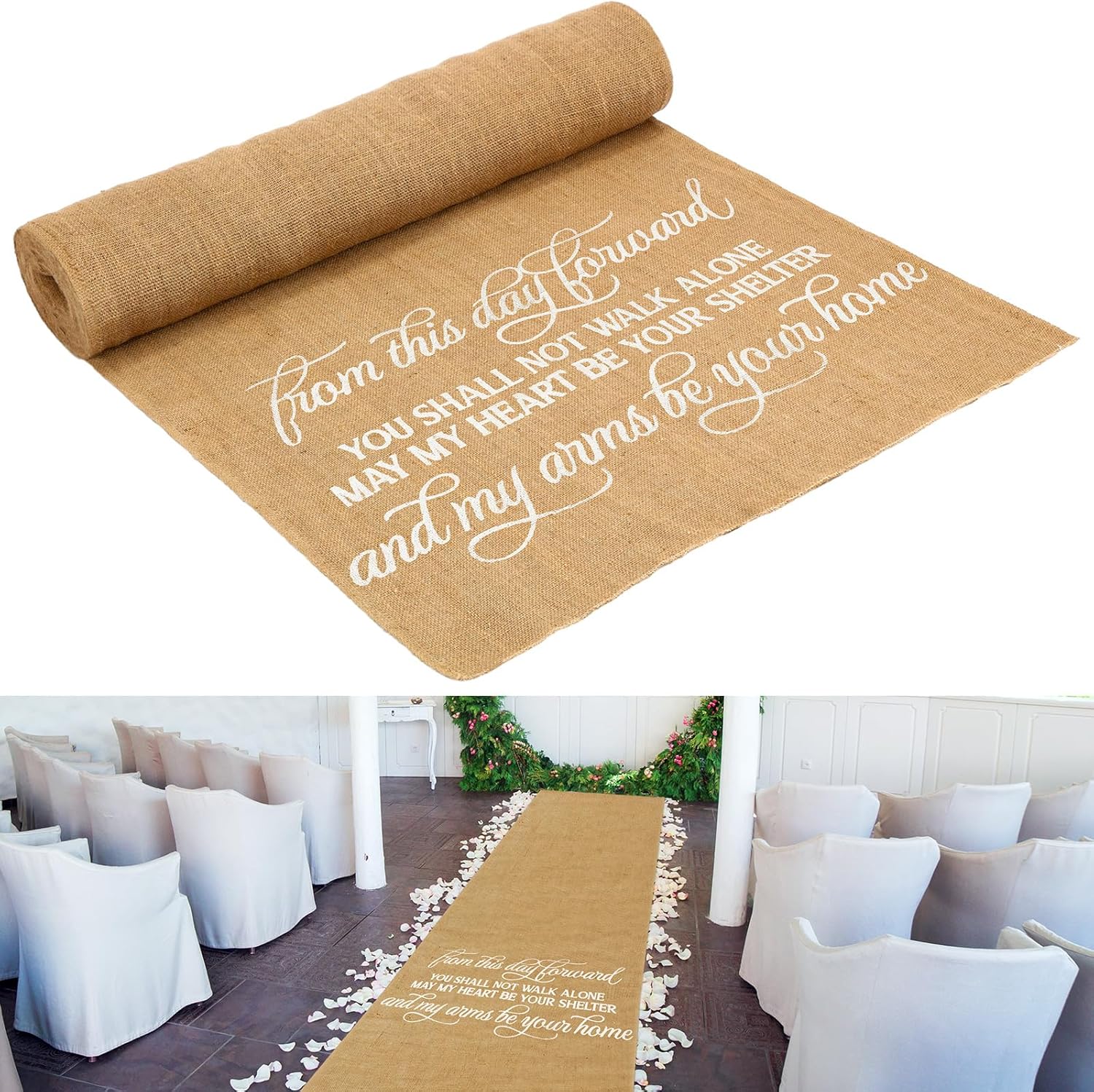 Tudomro 40 Inch x 100 Ft Extra Long Natural Burlap Wedding Aisle Runner Outdoor Jute Burlap Aisle Runner for Wedding Ceremony Rustic Indoor Carpet for Walkway (Stylish Style)