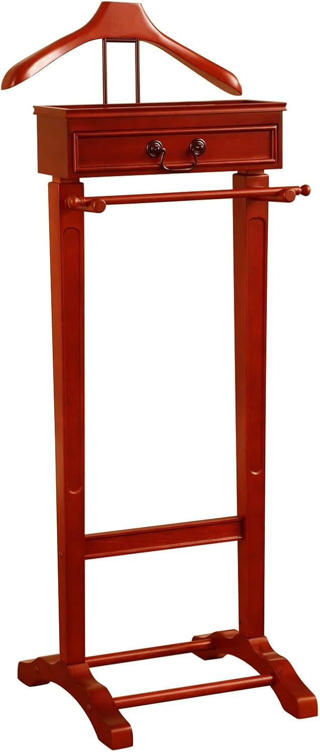 Proman Products Bombay Suit Valet Stand VL26700 with Drawer, Top Tray, Contour Hanger, Trouser Bar, and Shoe Rack, 18