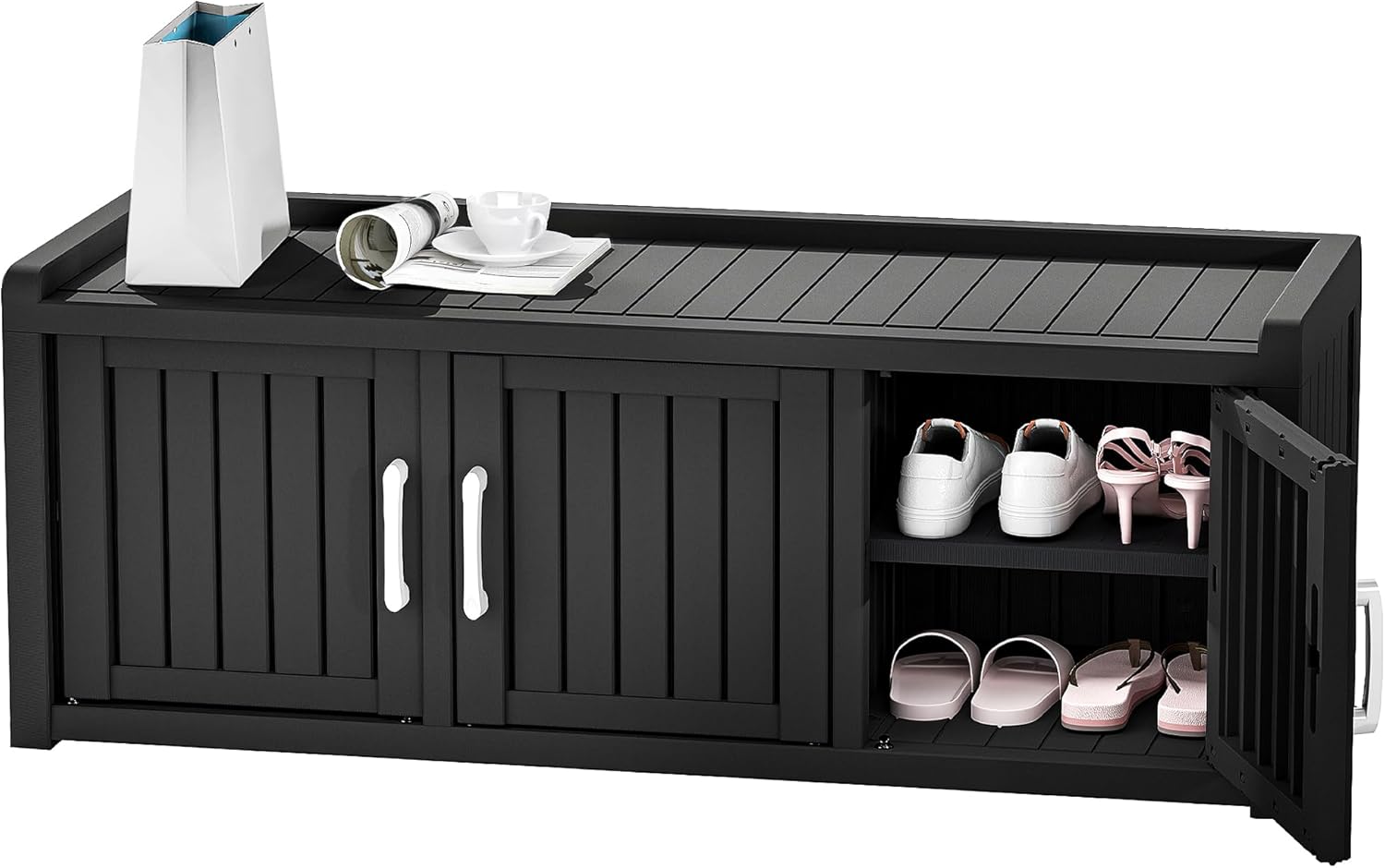 Rovibek Indoor Outdoor Shoe Storage Cabinet for Entryway - Outdoor Shoe Rack Weatherproof with 3 Barn Doors, Waterproof Cabinet for Outside, Porch, Patio, Foyer, Hallway, Black