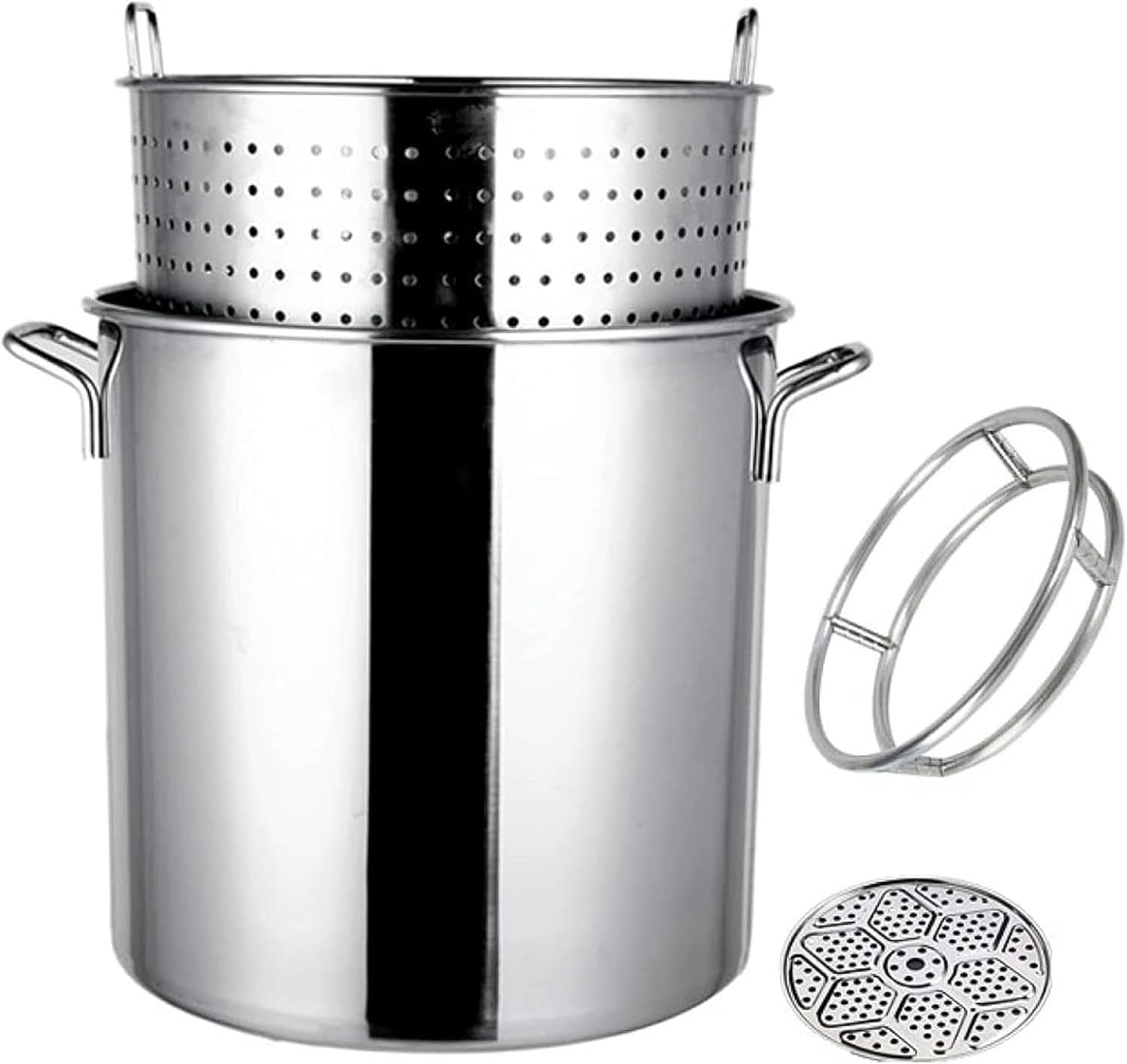 Stainless Steel Stockpot, Crawfish Seafood Stockpot with Strainer Basket, Pot Holders, Non-Stick Steamer Sheets for Boiling Seafood, Deep Frying,35x35cm(45x45cm)
