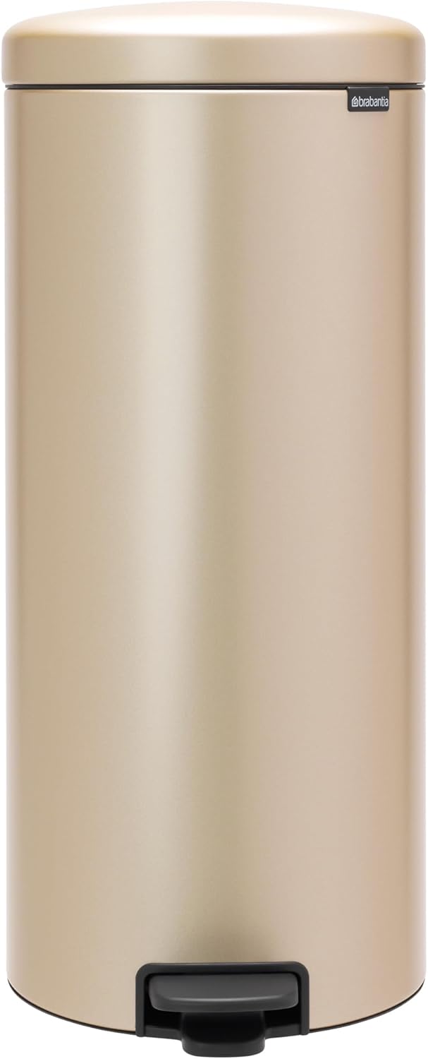 Brabantia New Icon Step Trash Can (8 Gal/Metallic Gold) Soft Closing Kitchen Garbage/Recycling Can with Removable Bucket