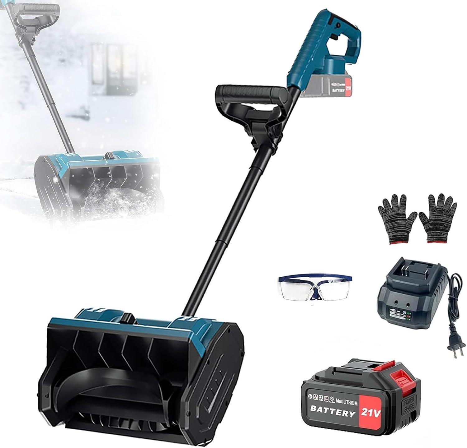 Cordless Chargeable Snow Blower,Rechargeable Outdoor Snow Thrower 45° Adjustable Direction, 30CM Clearing Width, 8 M Throwing Distance, for Patio, Farm Onebattery