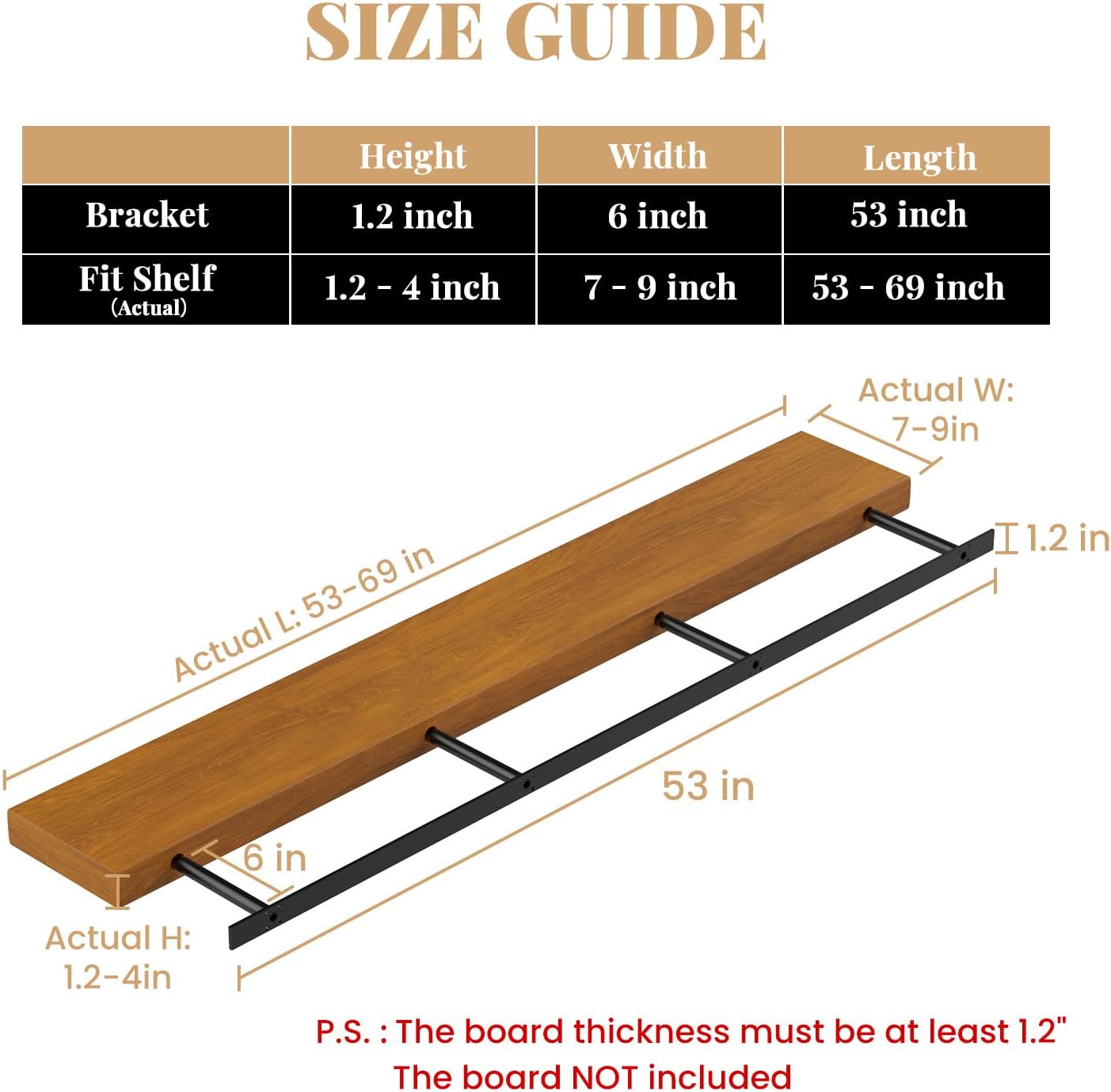 Floating Shelf Bracket Heavy Duty Shelving Brackets,Decorative Floating Shelf Hardware Black,Hidden Metal Shelf Support Bracket(53X6X1.2-Starter Jig)