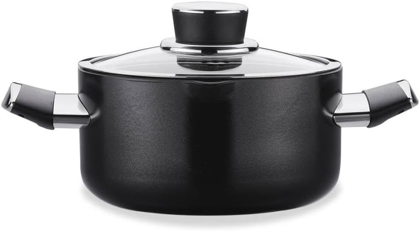 Korkmaz Lena Ceramic Low Dutch Oven with Glass Lid, High-Performance Cookware, 3 Quart, Silver, A3881