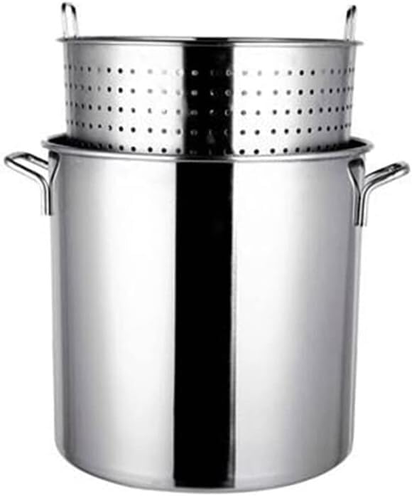 Heavy Duty Stainless Steel Stock Pot - Commercial Grade Turkey Deep Fryer & Crawfish Clam Steamer with Strainer Basket(40cm/15.7inch)