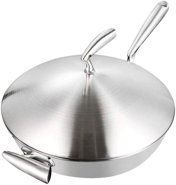 Stainless Steel Wok,Hard-Anodized Aluminum Wok with lid, Nonstick Stir Fry Pan, Stainless Steel Handle