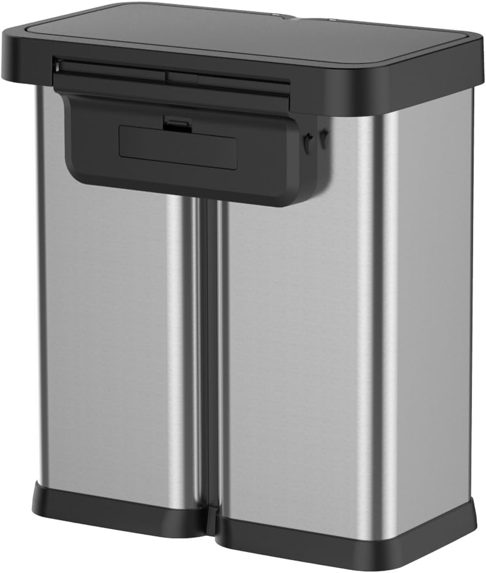 Automatic Motion Sensor Trash Can, 60 Liter/16 Gallon Touchless Smart Garbage Bin with Soft-Close Lid, Large Capacity Waste Basket for Kitchen, Office, Living Room, No Inner Bucket