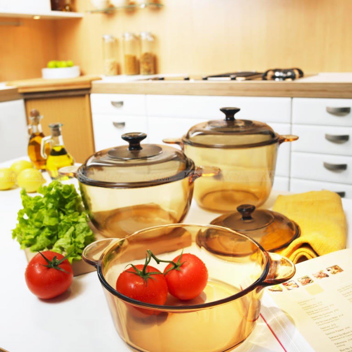 VISIONS 6pc Cook Pot Set with Glass Covers, Amber