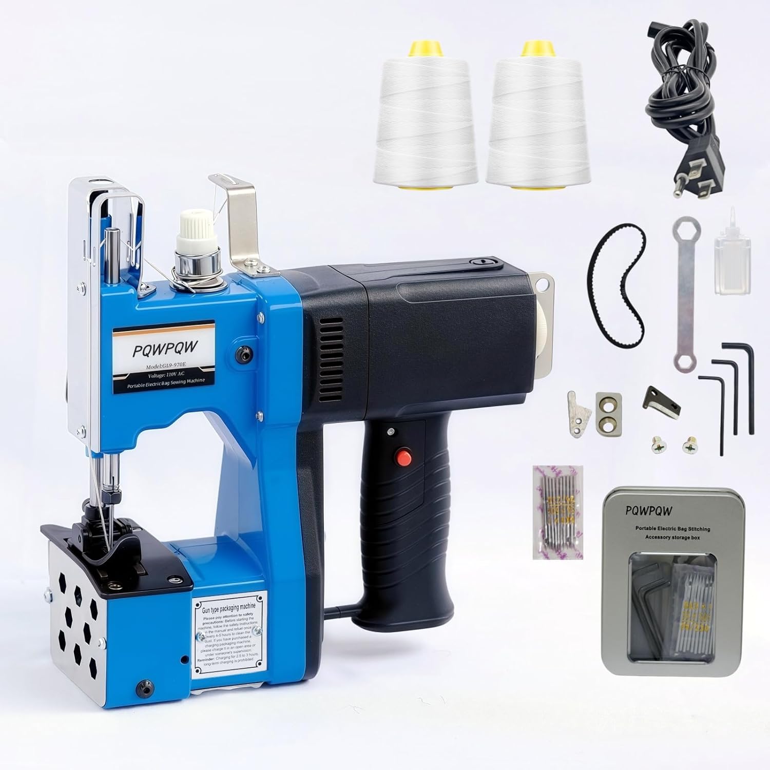 Bag Sewing Machine, 2s/bag Portable Bag Sewing Machine, Industrial Bag Closing Machine for Packing Woven Bags Non-woven Fabrics Leather (Blue, Corded - 110V)