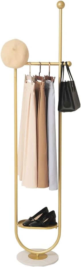 Clothing Rack - Marble Base Gold Metal Coat Stand for Hanging Clothes - Bedroom Standing Garment Rack - Heavy Duty Coat Hanger - Freestanding U Shaped