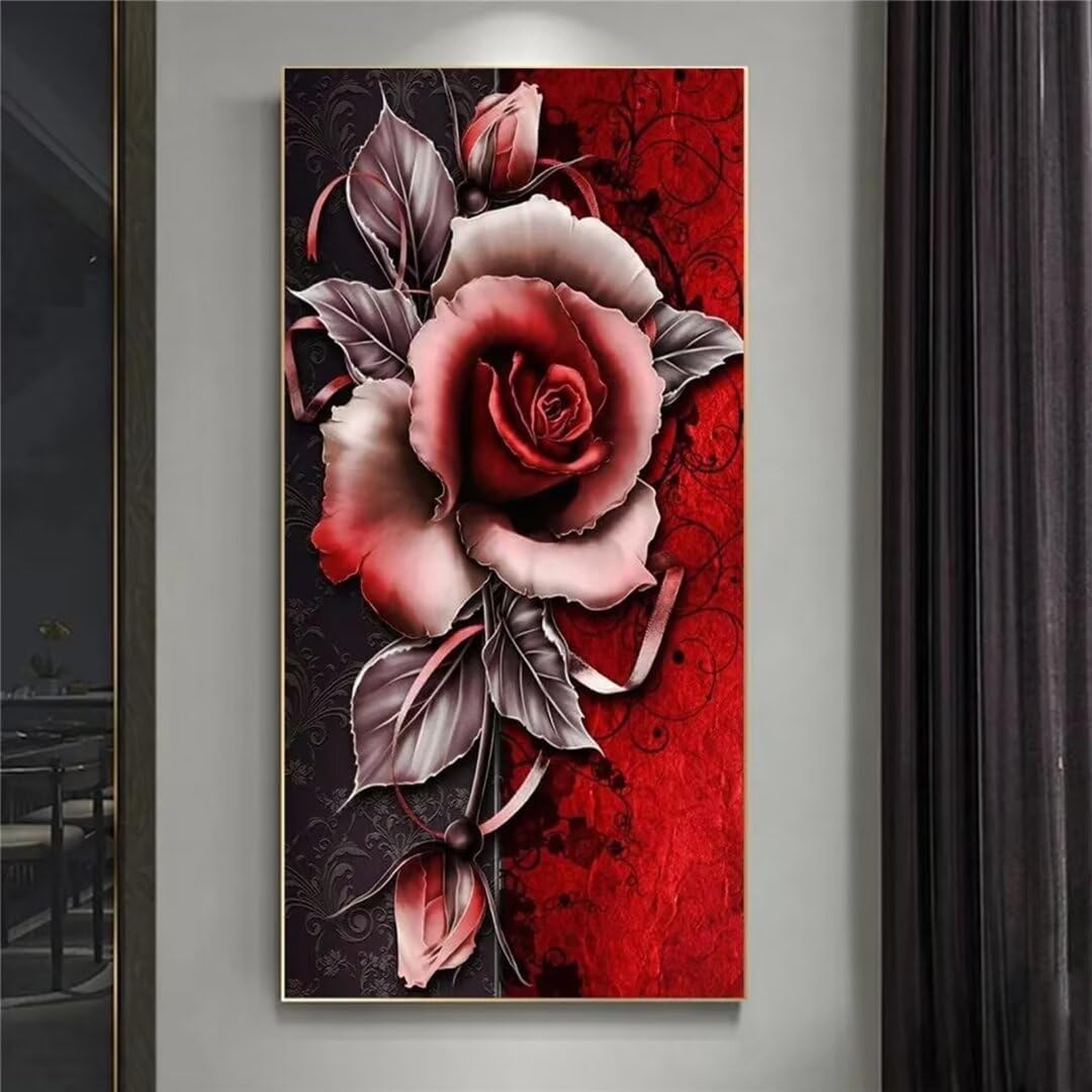 Diamond Painting Kits for Adults,Large 5D DIY Red Rose Diamond Art Kits Beginners Full Drill Round/Square Rhinestone Embroidery Cross Stitch Gem Art Painting for Home Decor Gift 80x160cm/32x62in