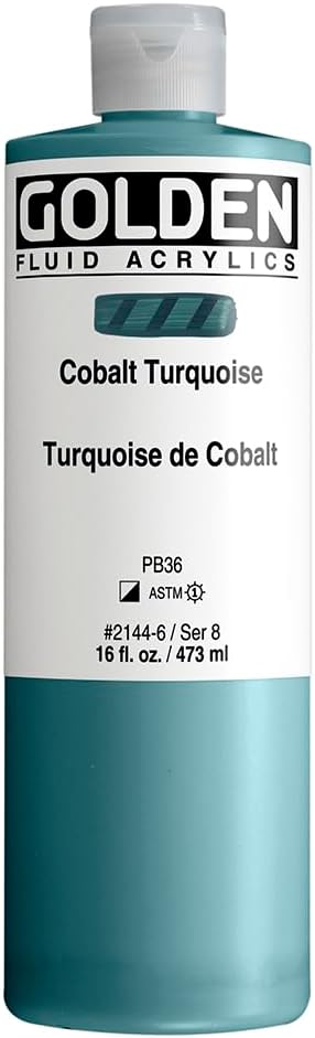 Fluid Acrylics by GOLDEN, Cobalt Turquoise, 16 fl. oz. Bottle, Professional Acrylic Paint, Semi-Opaque