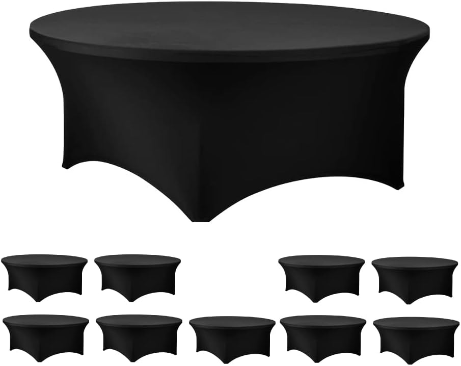 Banquet Tables Pro White 10 Pack Case 60 Inch 5 Ft Round Tight Fit Stretch Spandex Tablecover for Weddings, Banquets, Parties