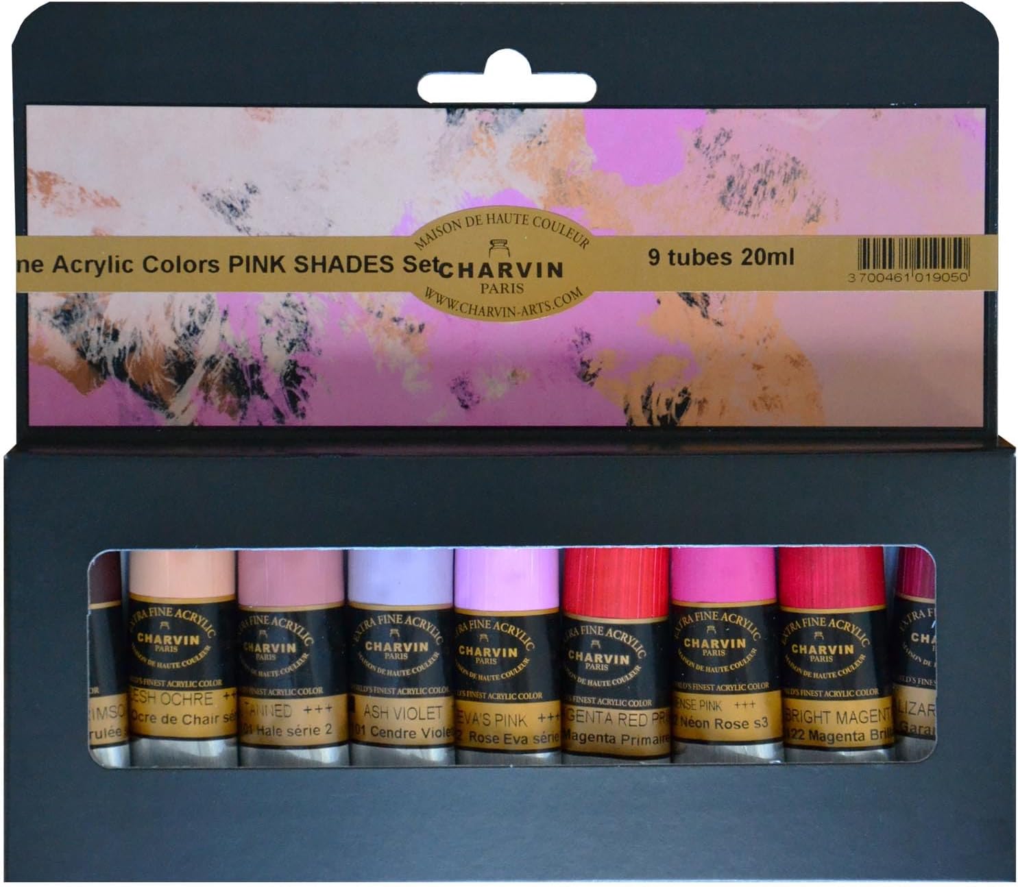 Charvin Extra Fine Professional Acrylic Paint Set for Artists, Pink Shades - Bonjour Set of 9, 20 ml Tubes, Triple-Milled, Lightfast Pigments, Artist Acrylic Paints in Nature-Inspired Hues