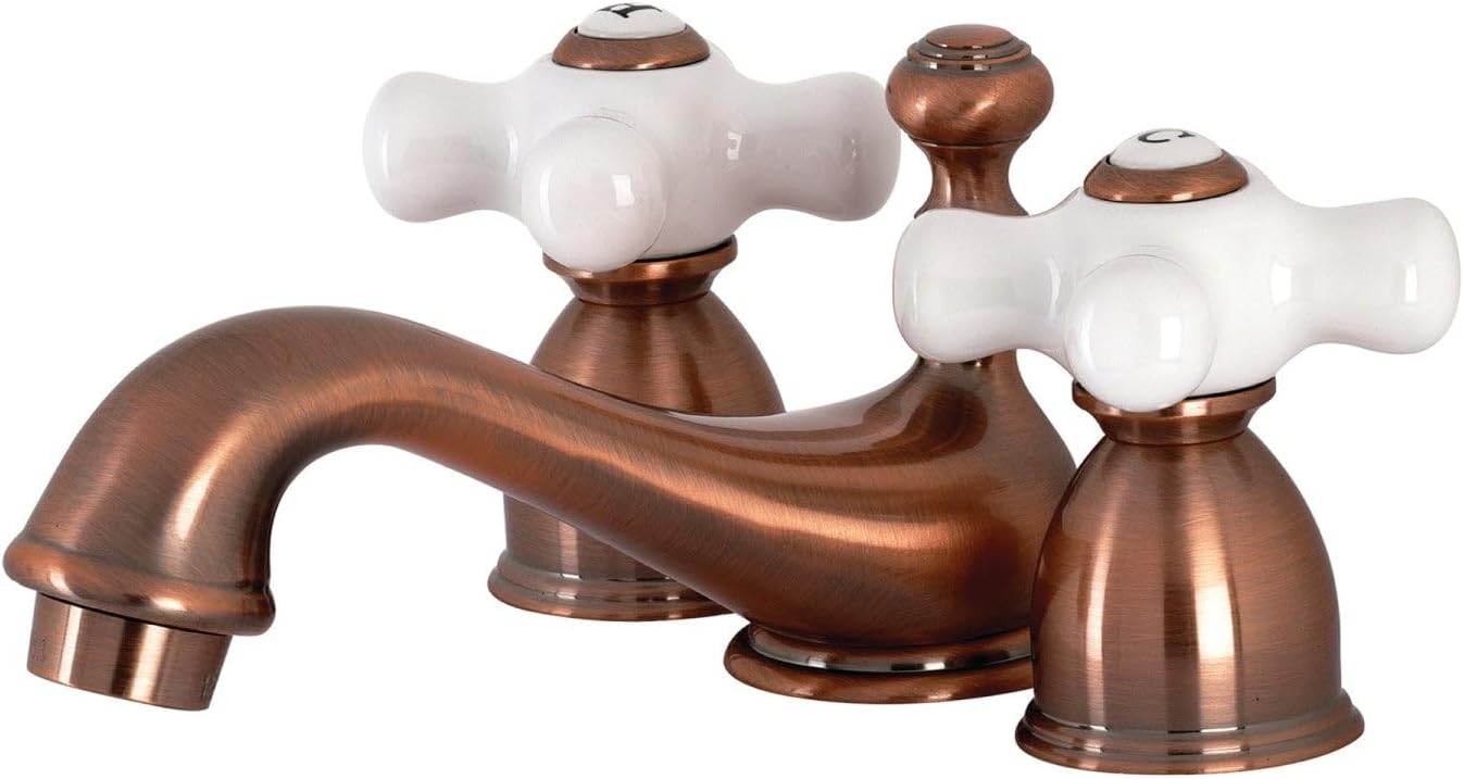 Kingston Brass KS3955PL Restoration Mini Widespread Lavatory Faucet with Porcelain Lever Handle, Oil Rubbed Bronze