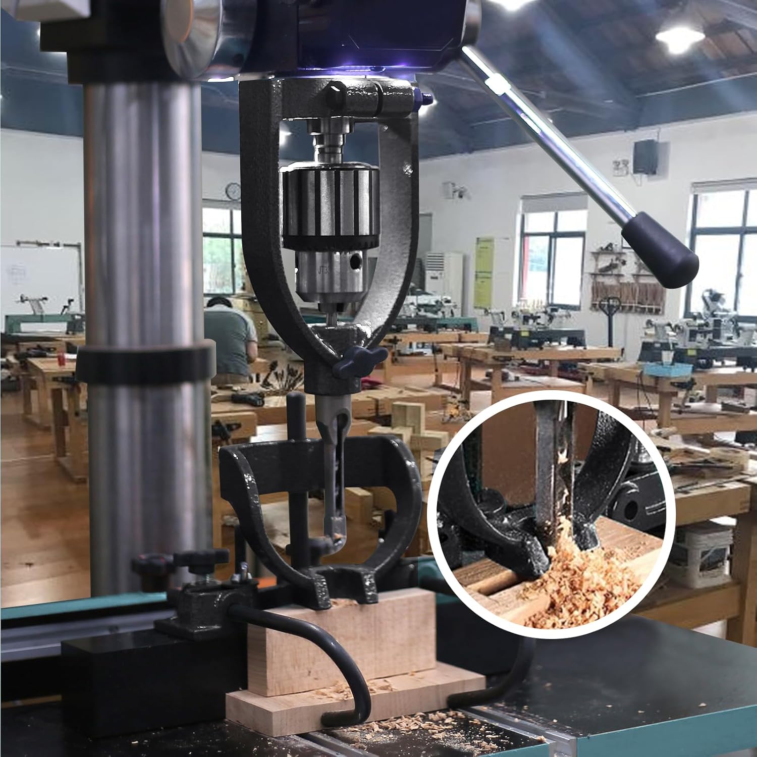 Mortising Attachment for Drill Press, Mortise and Tenon Tools, 4 Model Drills Square Hole Chisel Set, Drill Press Mortising Attachment Kit, Woodworking Mortise Bench Drill Locator Set