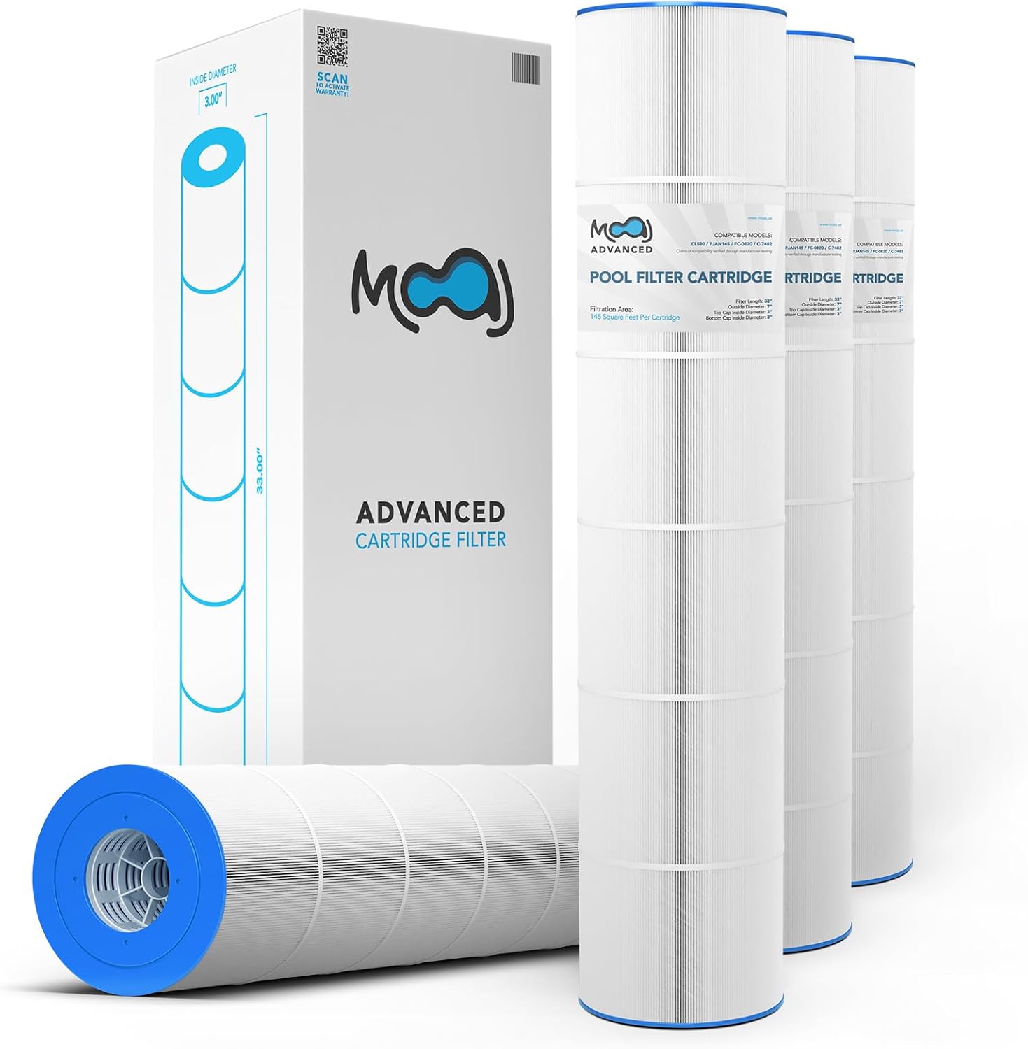 MOAJ Advanced Pool Filter 4-Pack Replaces Jandy CL580, CV580, R0357900, A0104100, PJAN145, PJAN145-PAK4, Filbur FC-0820, Unicel C-7482, 17-175-3610 | 33