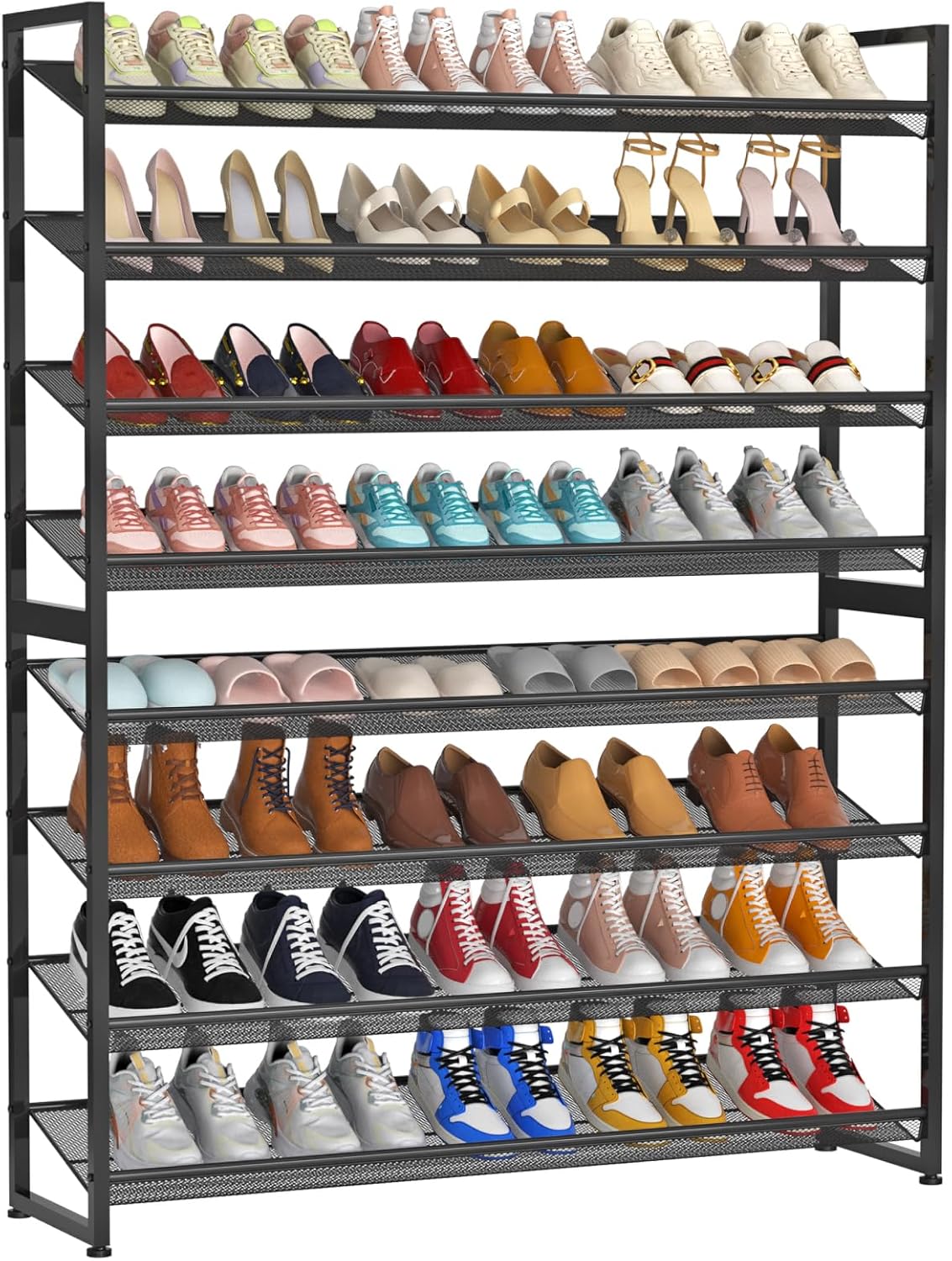 Large Shoe Rack 10 Tier Shoe Organizer, Heavy Duty Metal 5-Tier Stackable Shoe Storage Vertical Shoe Rack for Closet Front Door Entrance, Up to 62 Pairs, 44.8