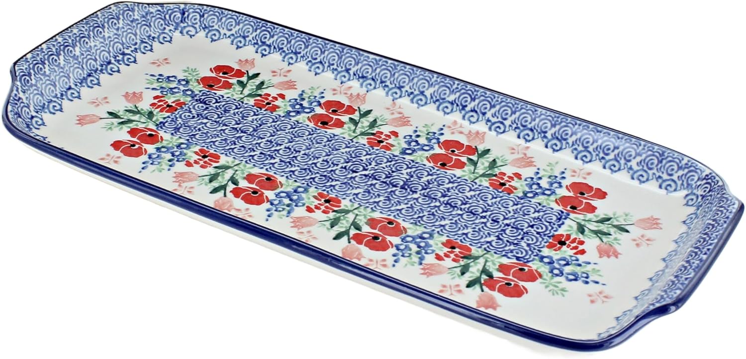 Blue Rose Polish Pottery - Pink Dreaming of Poppies Bread Tray - 12.5