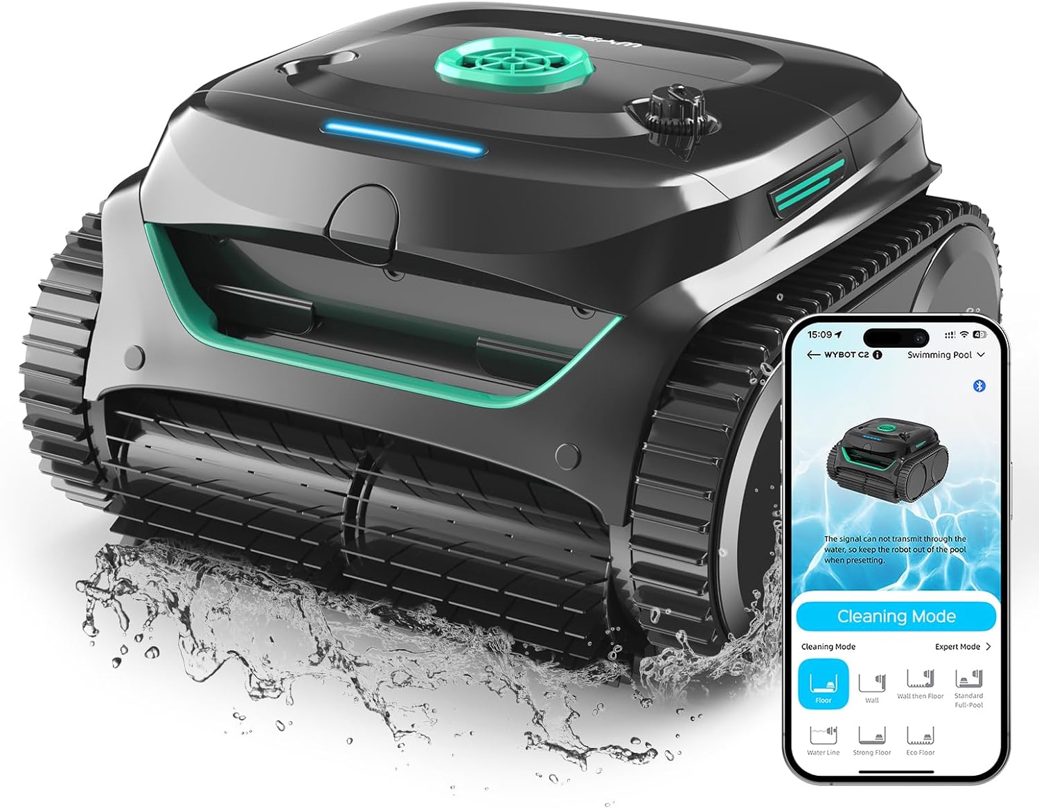 WYBOT C2 Cordless Robotic Pool Cleaner, Dual Filtration, Brushless Motor Powerful Suction, Wall Climbing and Waterline Cleaning Vacuum Lasts 180Mins in Echo Mode for Inground Pools up to 2152 Sq.ft