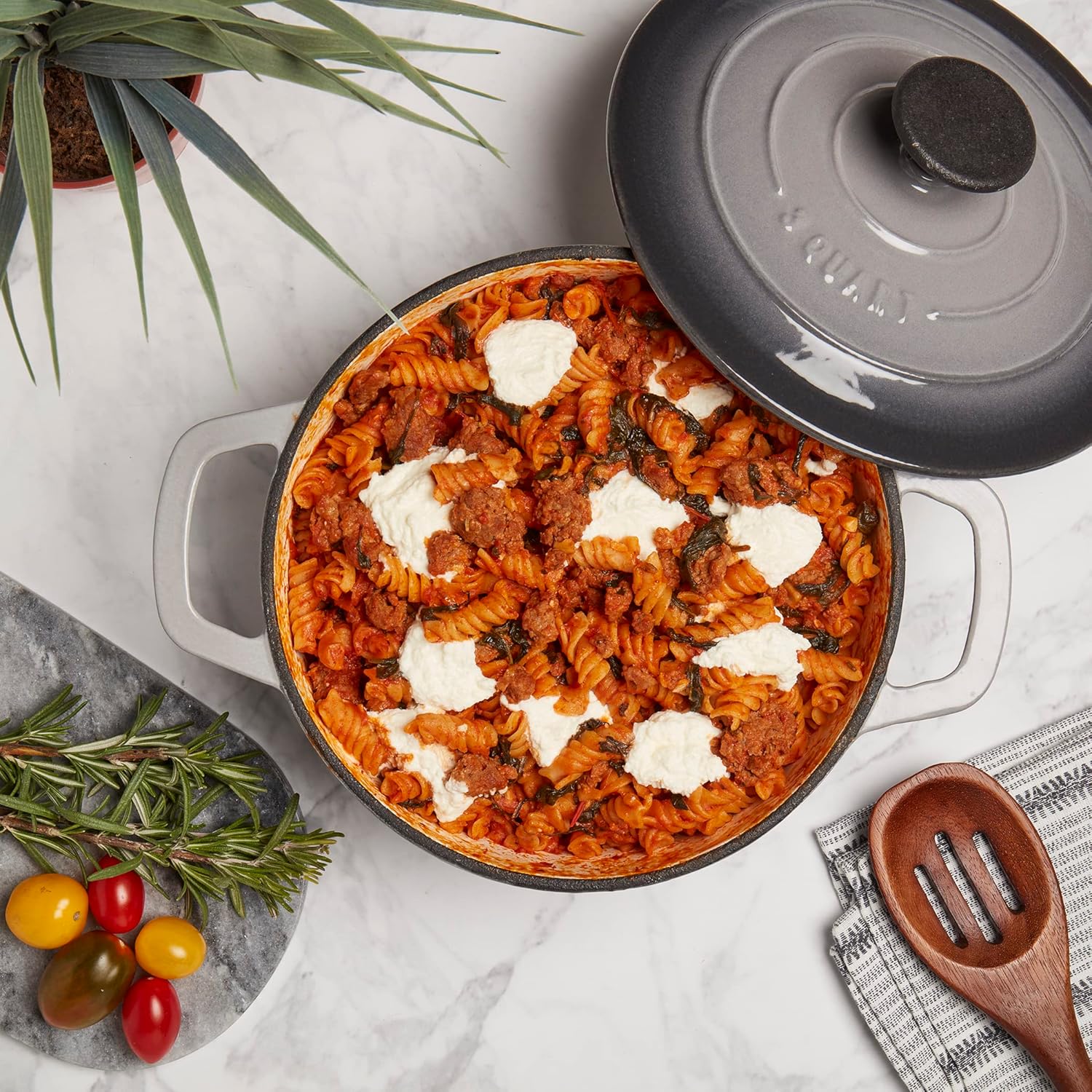 Smith & Clark 3-Quart Enameled Cast Iron Dutch Oven Pot with Lid, Gray