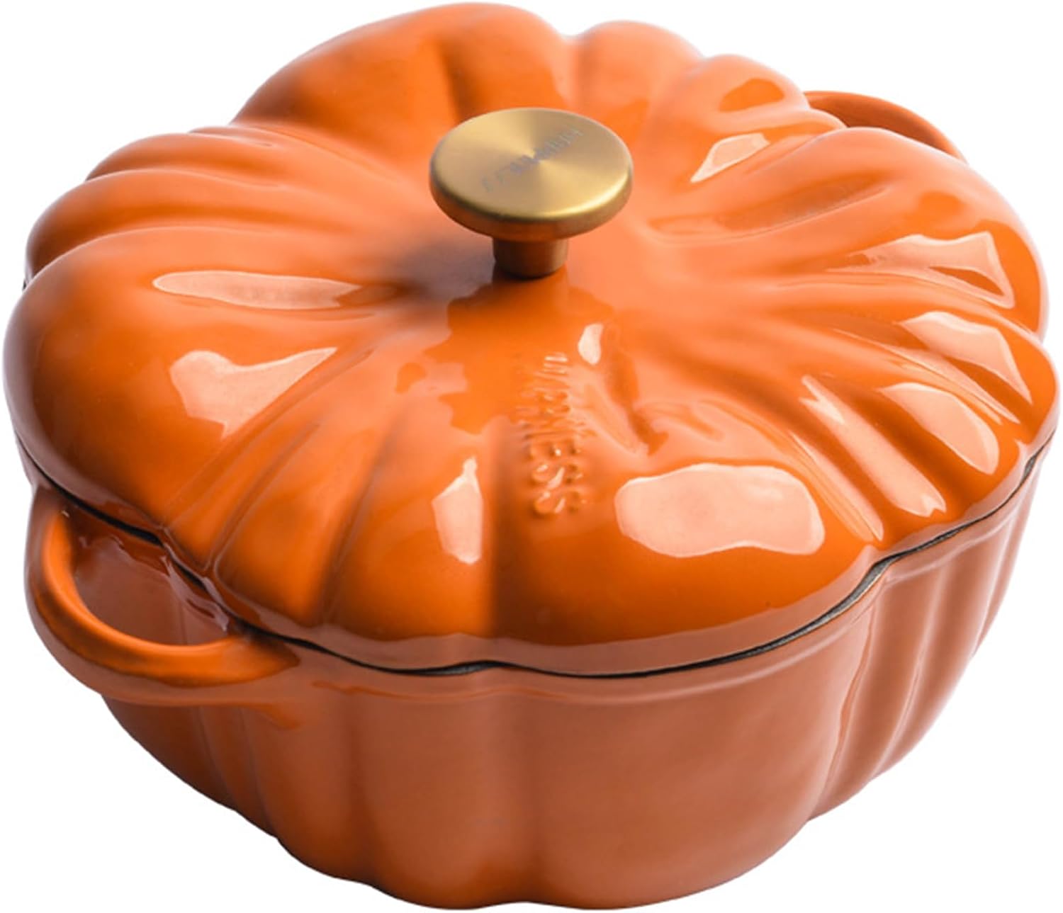 Cast Iron Dutch Oven, Pumpkin Shape Cooking Pot With Lid and Handles, Non-Stick Casserole for Stew and Soup, Halloween Enamel Cookware Crock for Porridge, 1.5L Gift