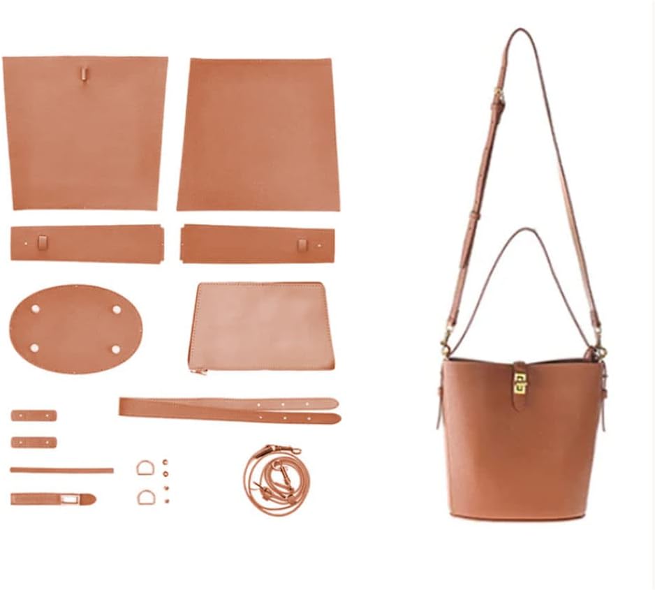 POPSEWING Leather Simple Bucket Crossbody Bag Kits, DIY Shoulder Purse with Sewing Kit, DIY Handmade Bag Kit for Mom Girlfriend (Green)