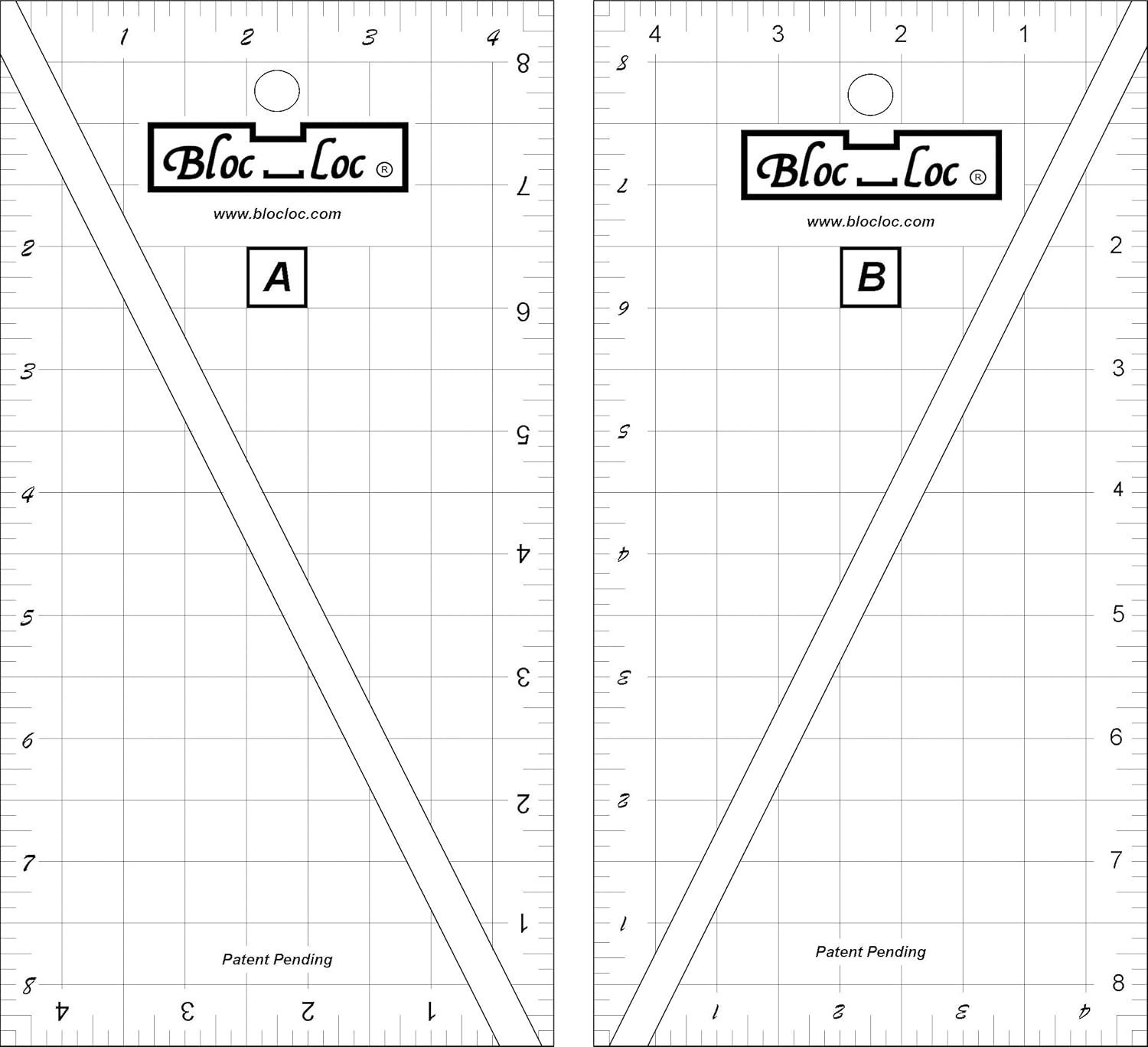Bloc Loc Half-Rectangle Triangle Quilting Ruler Set 2:1 Large 4 1/2