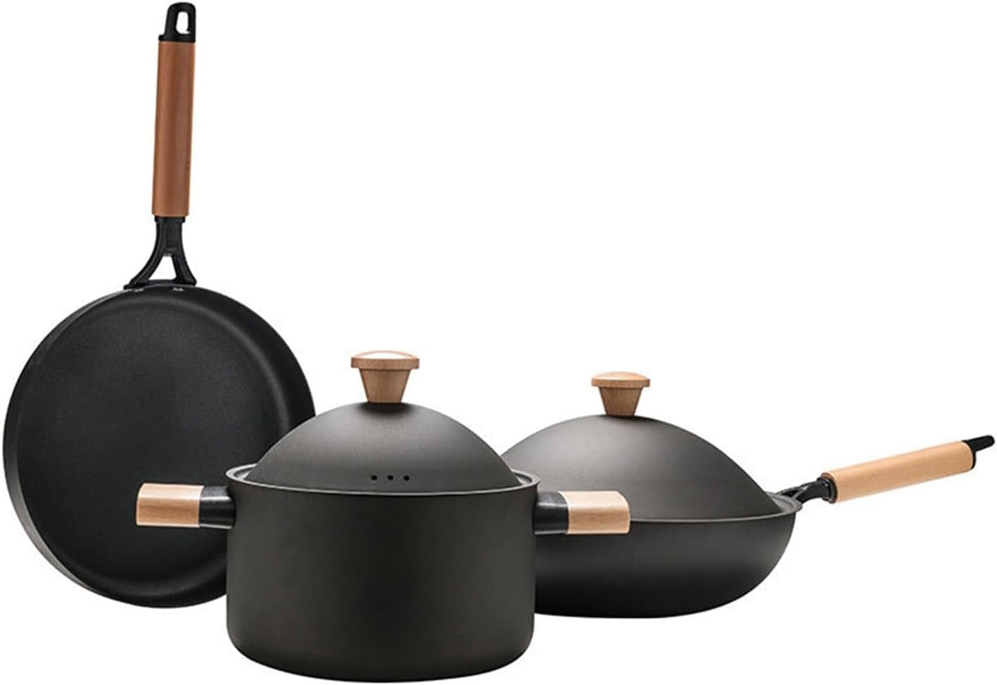 Wok Frying Pan Stockpot Three-piece Pot Set Kitchen Daily Cooking